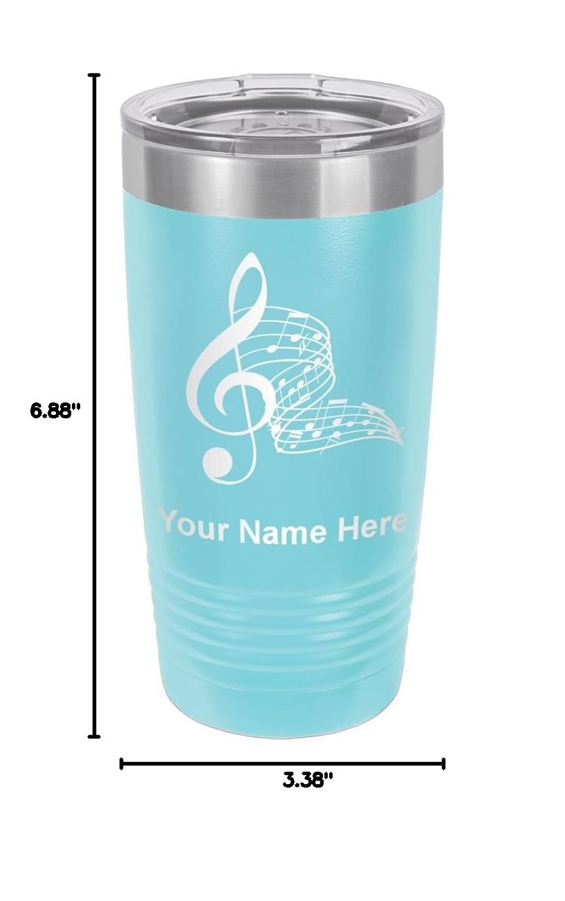 LaserGram 20oz Vacuum Insulated Stainless Steel Tumbler with Lid - Personalized Engraved Musical Notes Design (Light Blue) - Keeps Drinks Hot/Cold for Hours - Perfect for Coffee, Tea, Water & Outdoor Activities