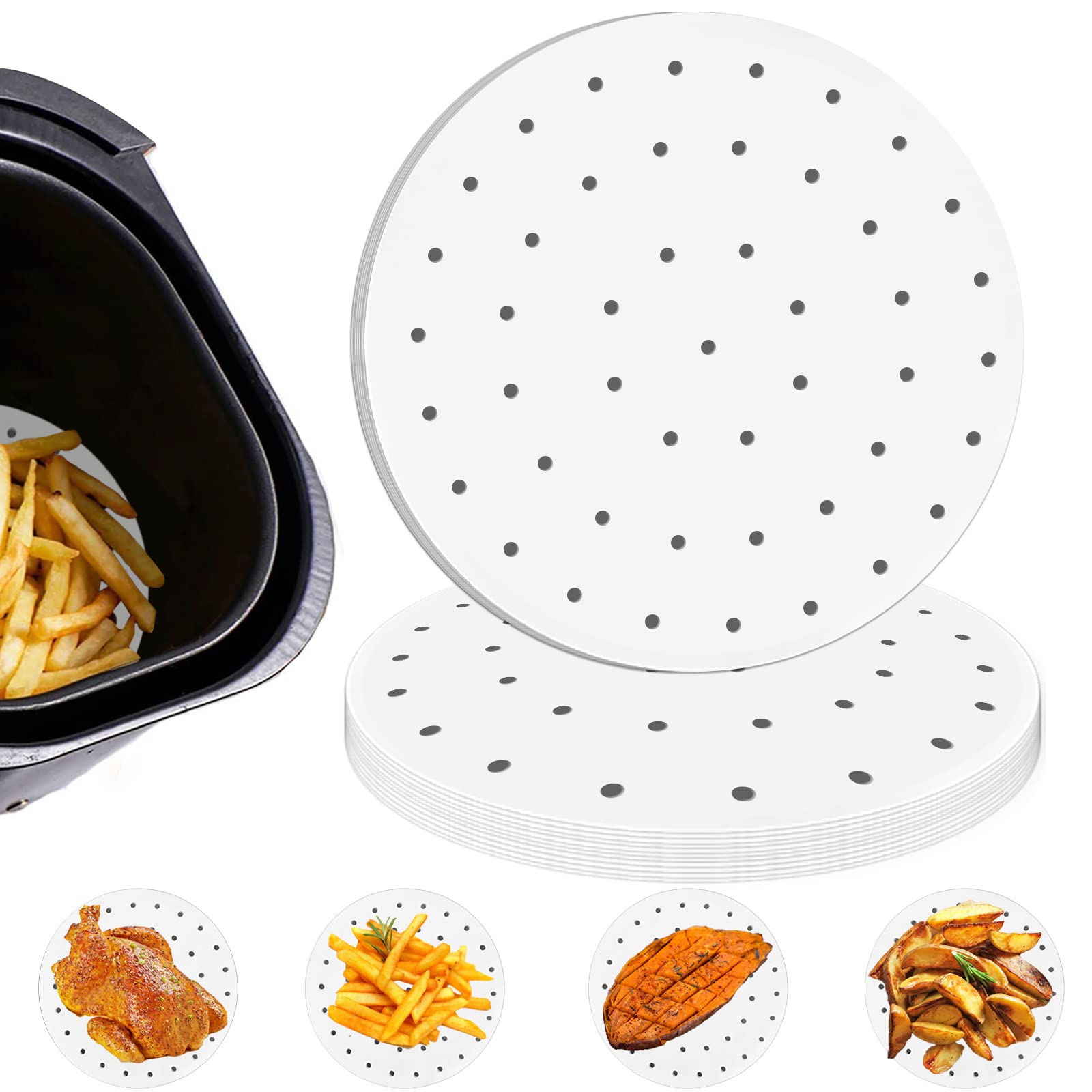Numola 100-Pack 9-Inch Disposable Air Fryer Liners - Non-Stick Parchment Paper Sheets for Air Fryer, Oven, Microwave & Bamboo Steamer - Perfect for Healthy Cooking, Meal Prep & Easy Cleanup