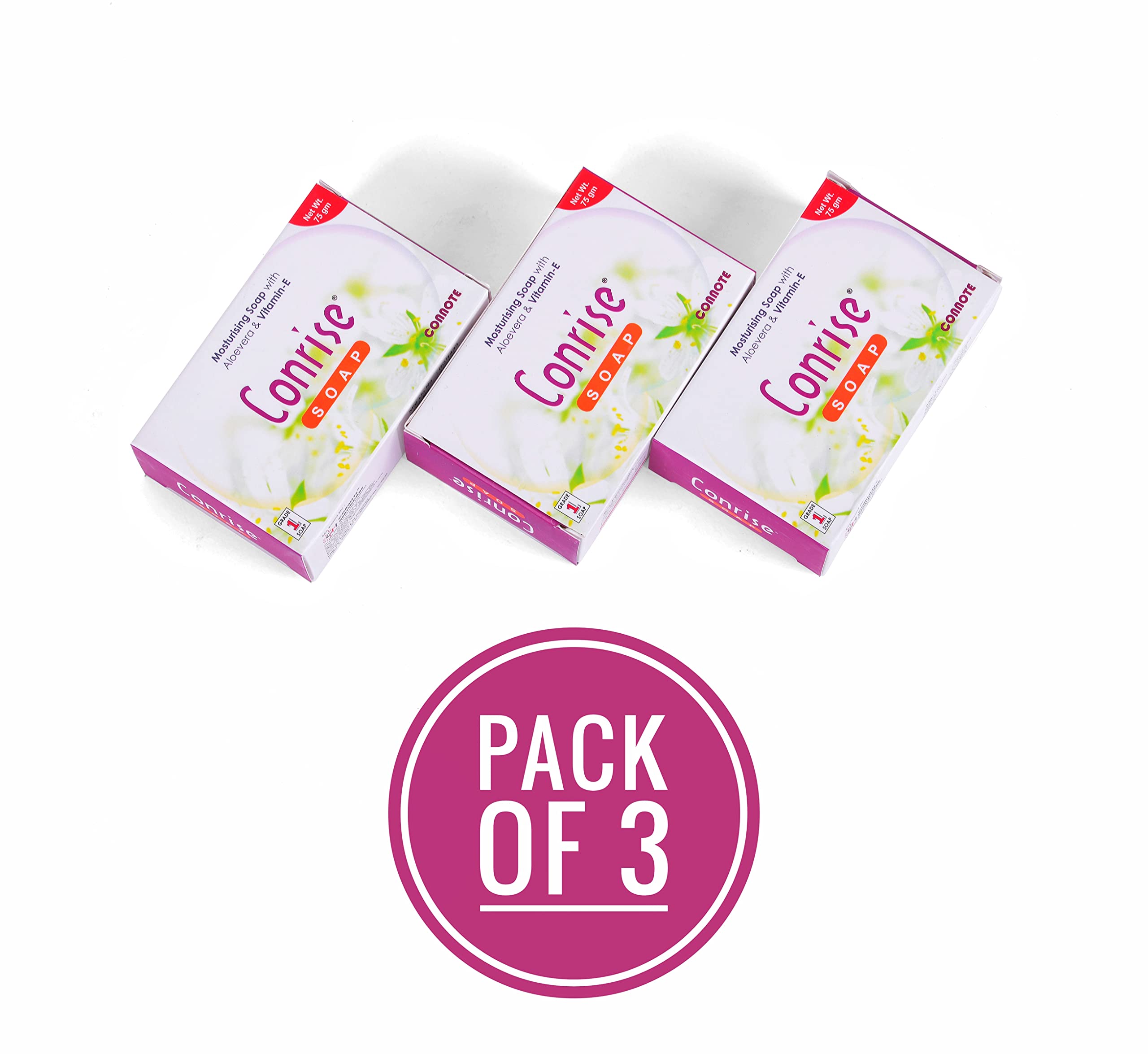 Conrise Original Moisturising Grade-1 Soap With Aloe Vera & Vitamin E - 75g (Pack of 3) - Gentle Cleansing for Dry & Sensitive Skin - Perfect for Daily Face & Body Care