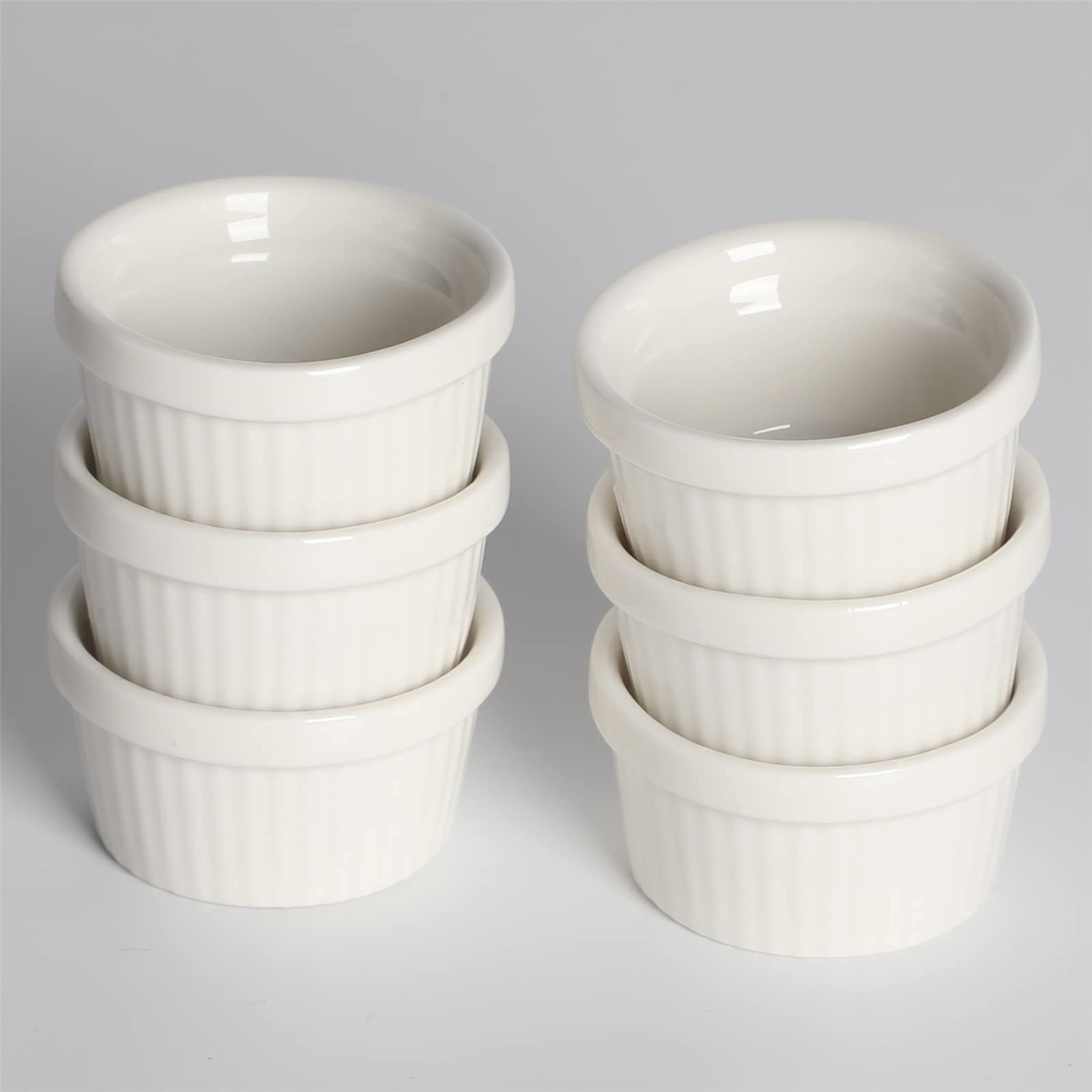 HAOTOP Mini Ramekins 1 oz (30ml) Porcelain Souffle Dish Set of 6 - Oven Safe Small Dipping Sauce & Dessert Cups for Baking, Serving Condiments, Ice Cream, Custard & Party Appetizers