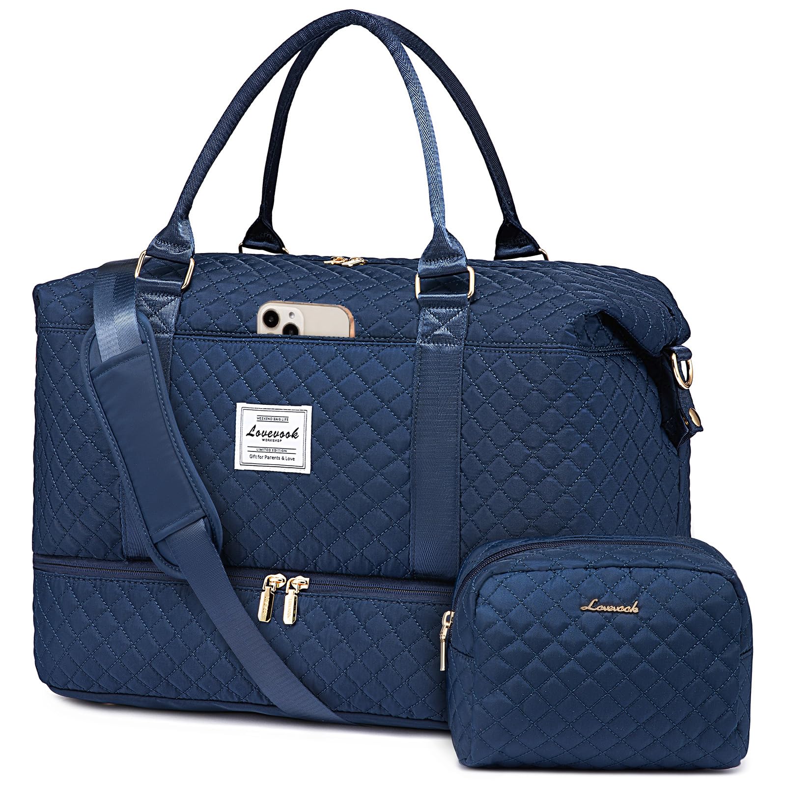 LOVEVOOK Women's Travel Duffle Bag - Waterproof Weekender Overnight Bag with Shoe Compartment & Wet Pocket | Perfect for Gym, Hospital Delivery, Business Trips & Weekend Getaways | Carry-On Approved Toiletry Organizer Included