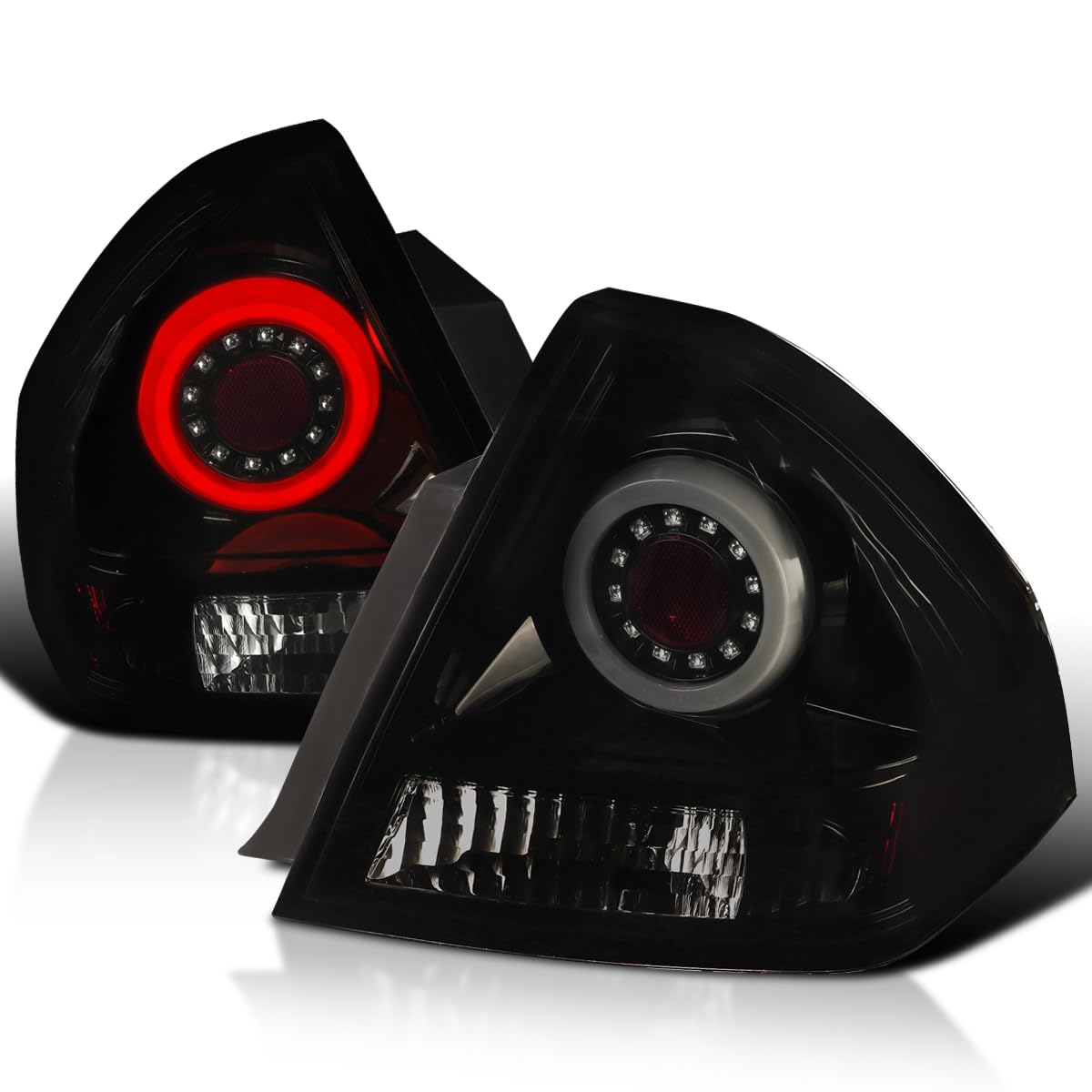 Spec-D Tuning Glossy Black Smoke LED Halo Light Bar Tail Lights - Compatible with 2006-2013 Chevy Impala & 2014-2016 Chevy Impala Limited - Left & Right Pair Assembly - Upgrade Your Car's Rear Lighting for Enhanced Style & Safety at Night