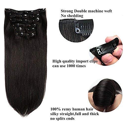 Ekan 7-Piece Real Remy Human Hair Clip-In Extensions for Volume & Length – 50g 18-Inch Dark Brown Hair Extensions for Women & Girls – Perfect for Parties, Weddings & Everyday Styling