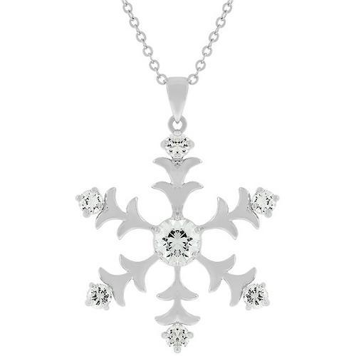 Elegant Rhodium Plated Snowflake Pendant Necklace - Perfect for Christmas Gifts, Winter Jewelry & Holiday Party Accessories