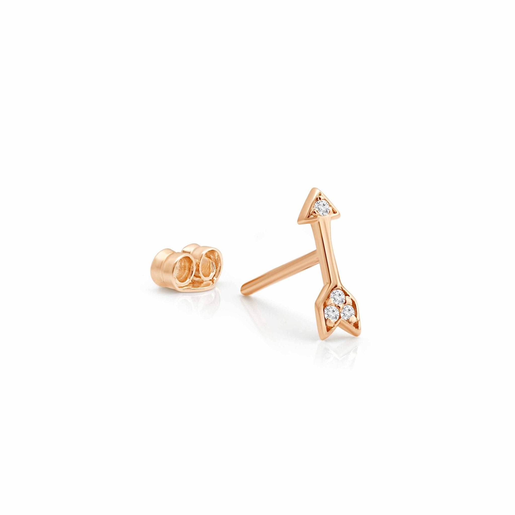 14K Rose Gold Diamond Pave Cupid's Arrow Stud Earrings - Screw Back for Secure Fit - Perfect for Valentine's Day, Anniversary & Romantic Gifts