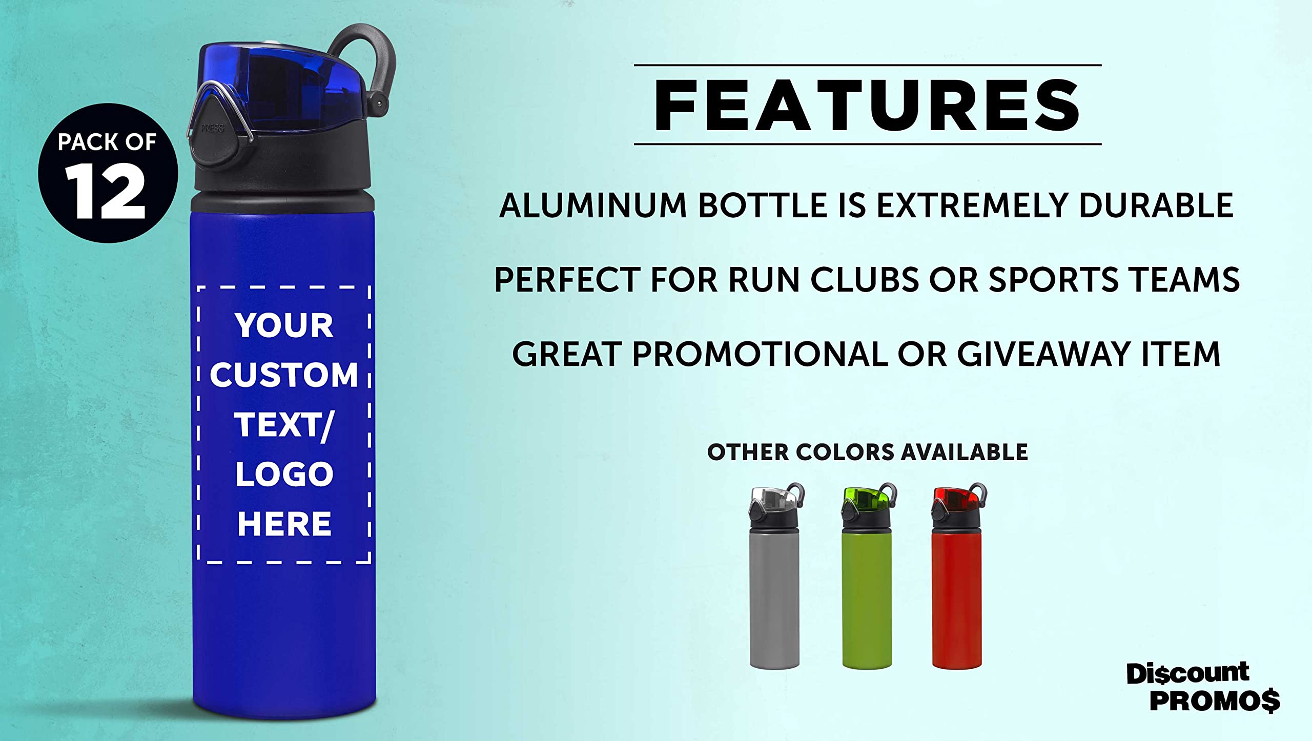 Custom 25 oz Aluminum Water Bottles with Carabiner Clip - Bulk Set of 12 Personalized Refillable Sport Bottles - Ideal for Gym, Hiking, Cycling & School - Blue - Perfect for Outdoor Adventures, Team Events & Corporate Gifts