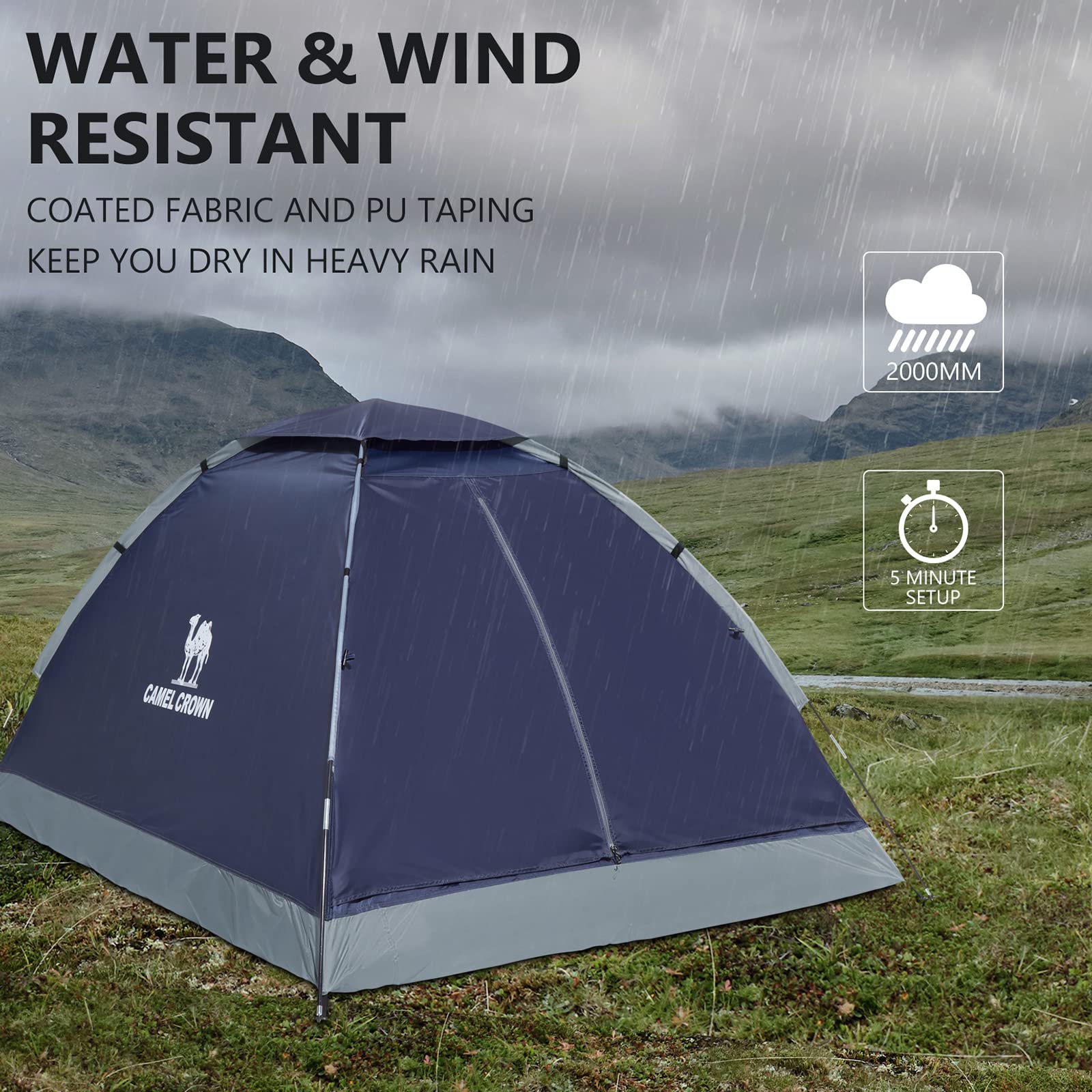 CAMEL CROWN 2-5 Person Waterproof Camping Tent - Lightweight & Spacious for Hiking/Backpacking