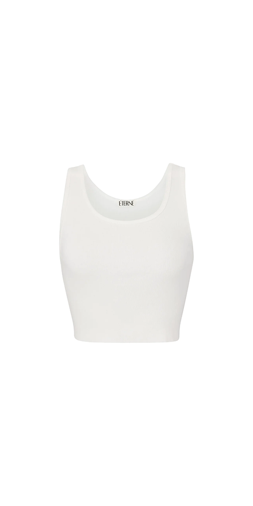Cropped Scoop Neck Tank Top in Ivory - Women's Casual Summer T-Shirt for Beach, Yoga & Everyday Wear