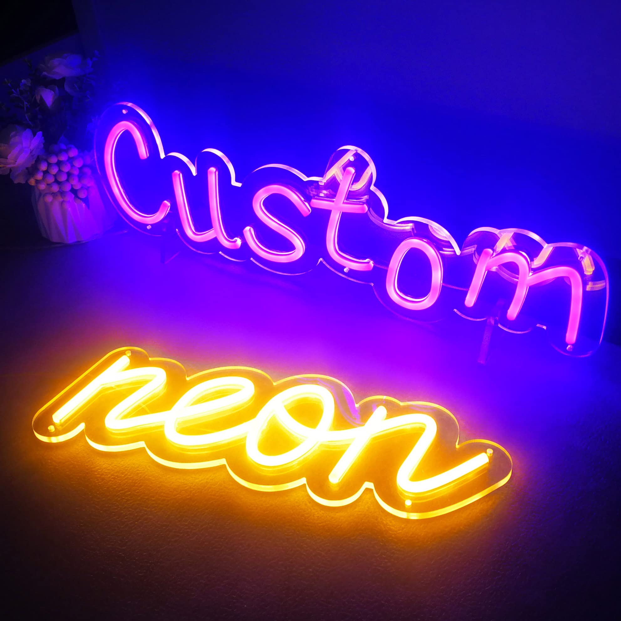 Custom LED Neon Lights - Personalized Signs for Home Decor, Business Logos & Wall Art | Perfect for Bedroom, Garage, Storefront Branding & Wedding Decorations (20 Letters, 2 Lines)