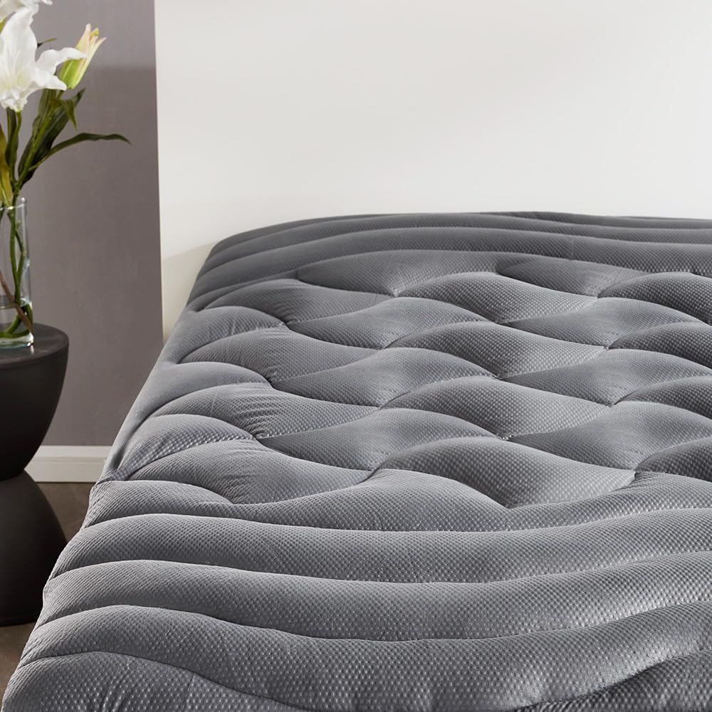 Cooling King Mattress Topper for Hot Sleepers - Premium Zoned Support, Breathable & Washable Mattress Protector with Deep Pocket (Grey) - Perfect for Summer Nights & Temperature Regulation
