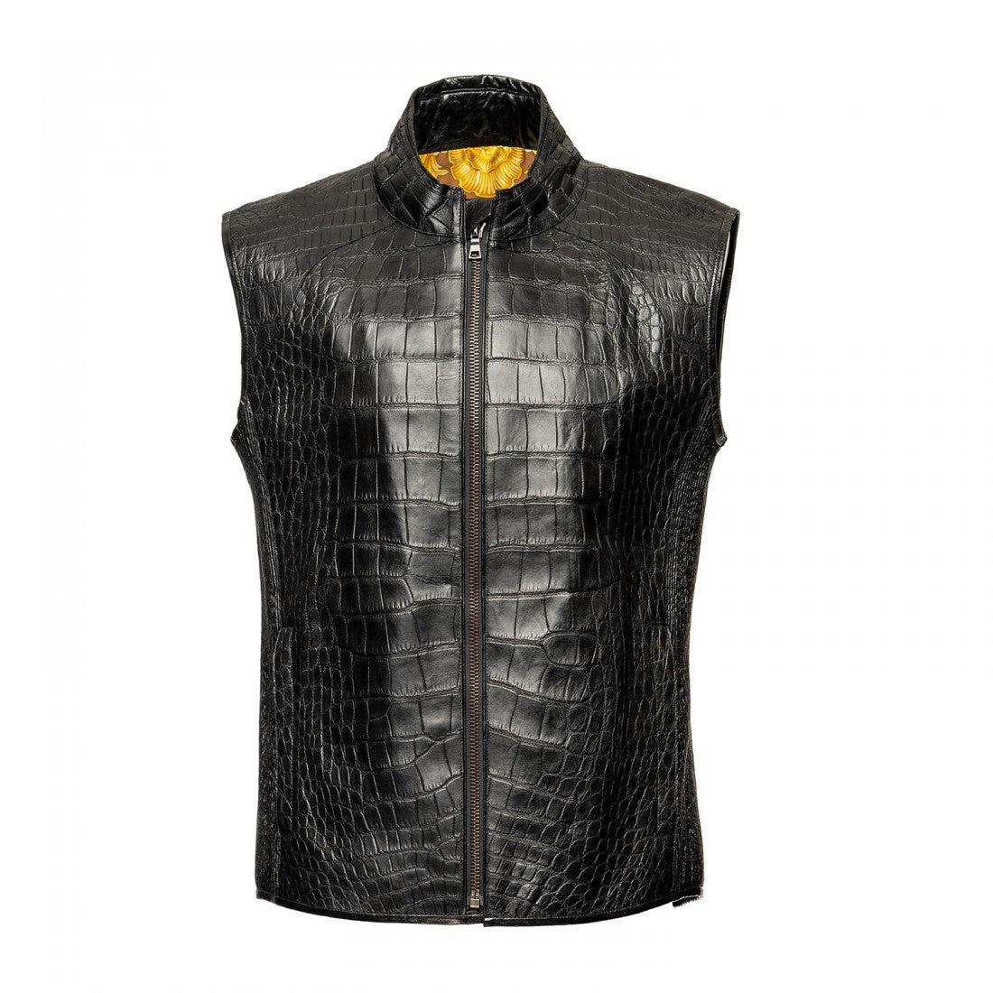 VL003G Men's Black Casual Fashion Full Exotic Alligator Leather Vest - Stylish & Durable for Outdoor Adventures, Parties & Everyday Wear