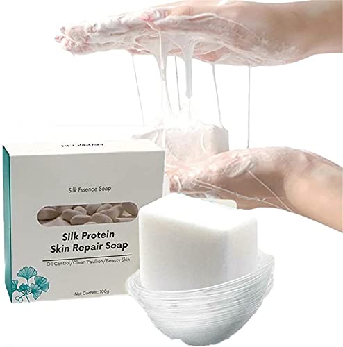 Silk Protein & Goat Milk Soap for Acne-Prone Skin - Natural Skin Repair Cleanser with Moisturizing Essence | Oil Control & Deep Cleansing Facial Soap | Perfect for Daily Skincare Routine & Sensitive Skin Care (1Pc)