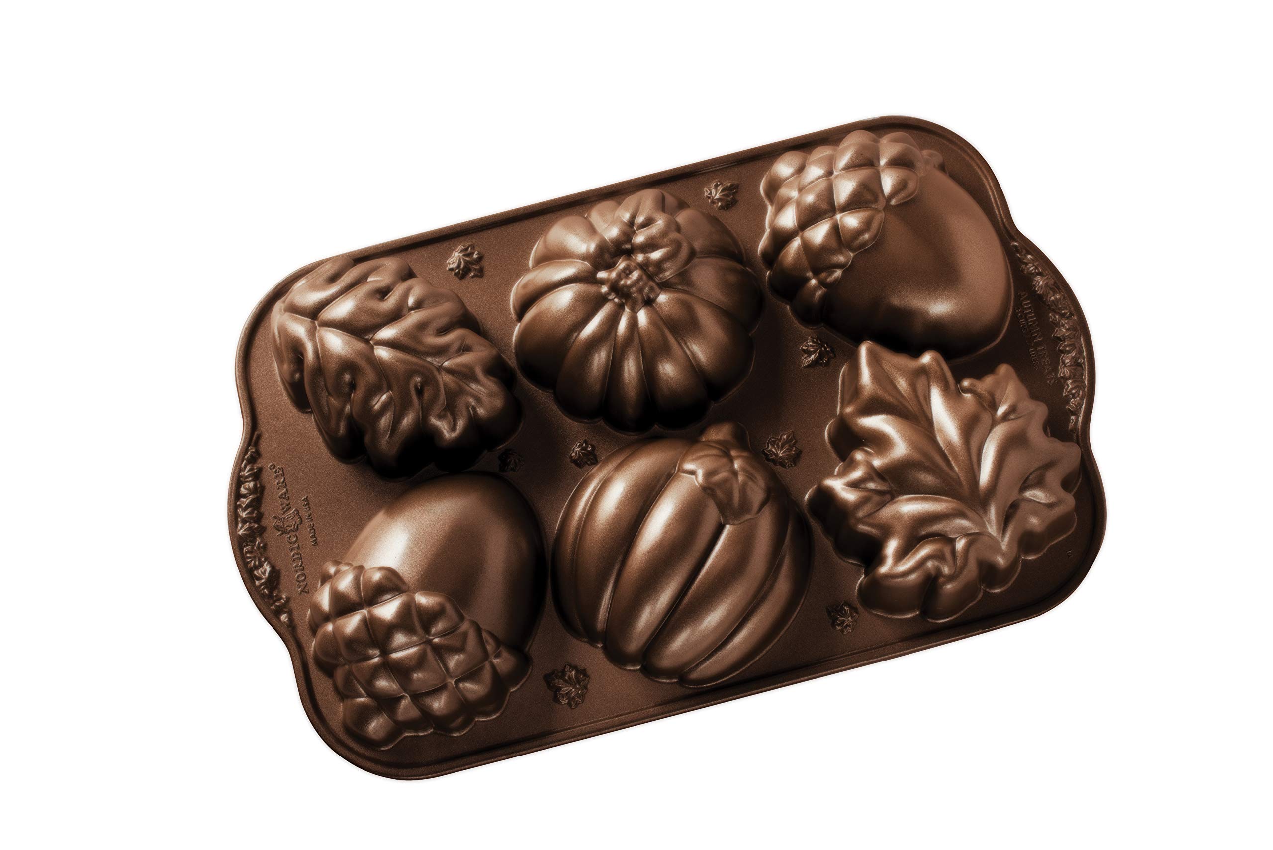 Nordic Ware Autumn Treats Nonstick Baking Pan - Bronze Cake Mold for Pumpkin Bread, Apple Pie & Seasonal Desserts - Perfect for Thanksgiving, Halloween & Fall Baking