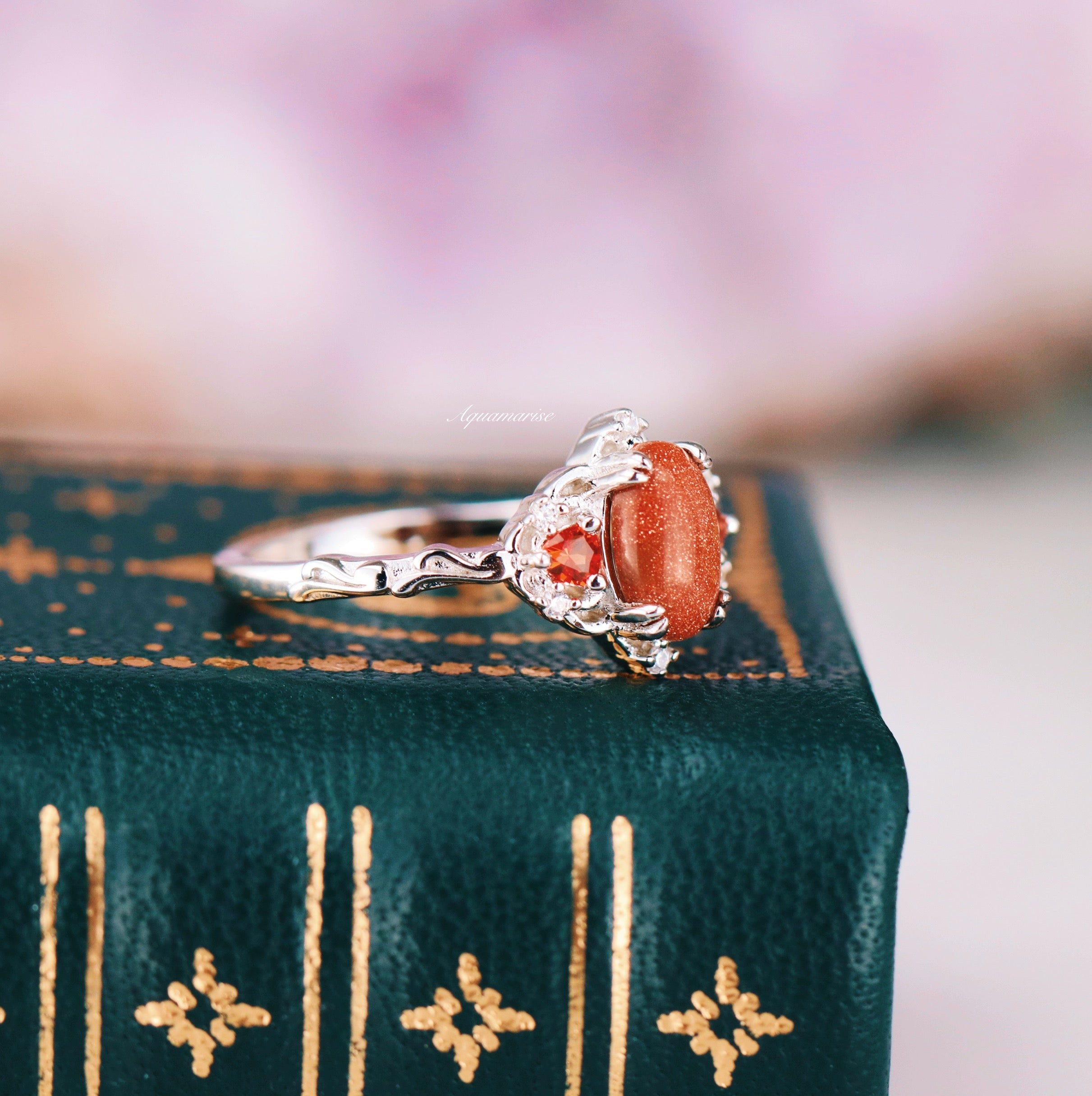 925 Sterling Silver Esme Red Sandstone & Orange Sapphire Ring - Elegant Bohemian Jewelry for Women, Perfect for Weddings, Parties & Everyday Wear