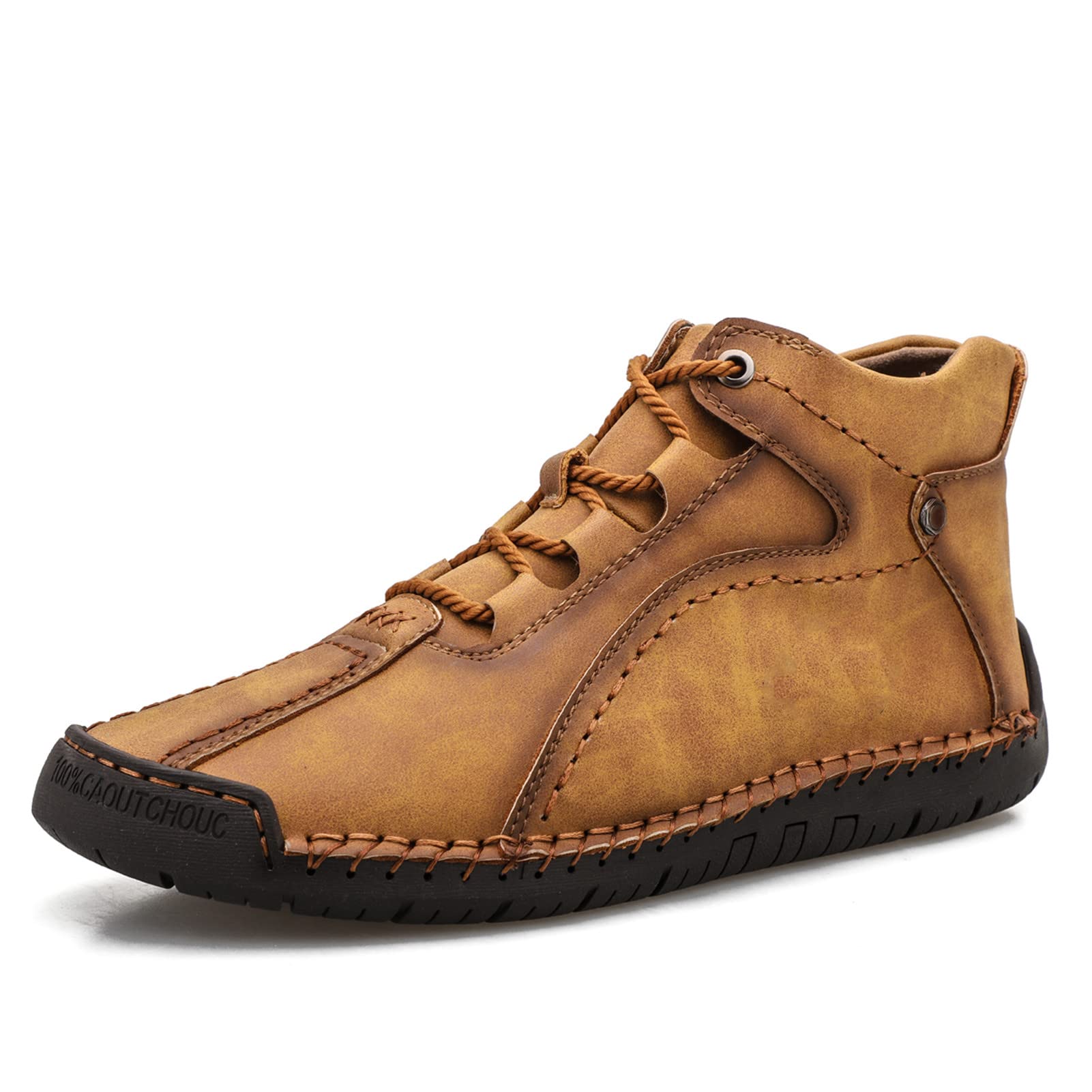 Dacomfy Men's Casual Chukka Boots - PU Leather Hand Stitched Fashion Sneakers for Walking & Driving | Comfortable Flat Shoes for Outdoor Use | Black, Brown, Blue, Green | Perfect for Work, Travel & Daily Wear