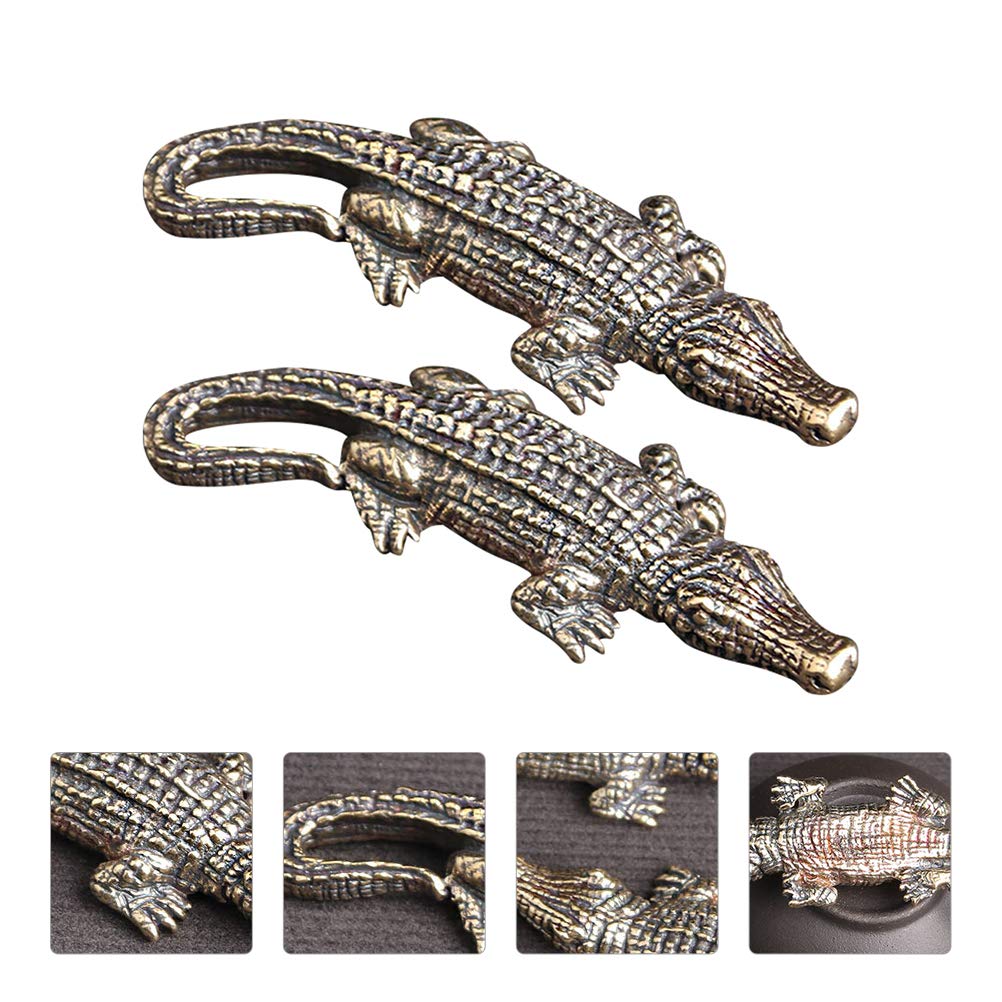 BESPORTBLE 2-Piece Crocodile-Shaped Copper Pet Ornament for Office Desk Decor - Perfect for Home, Office, and Gift Giving