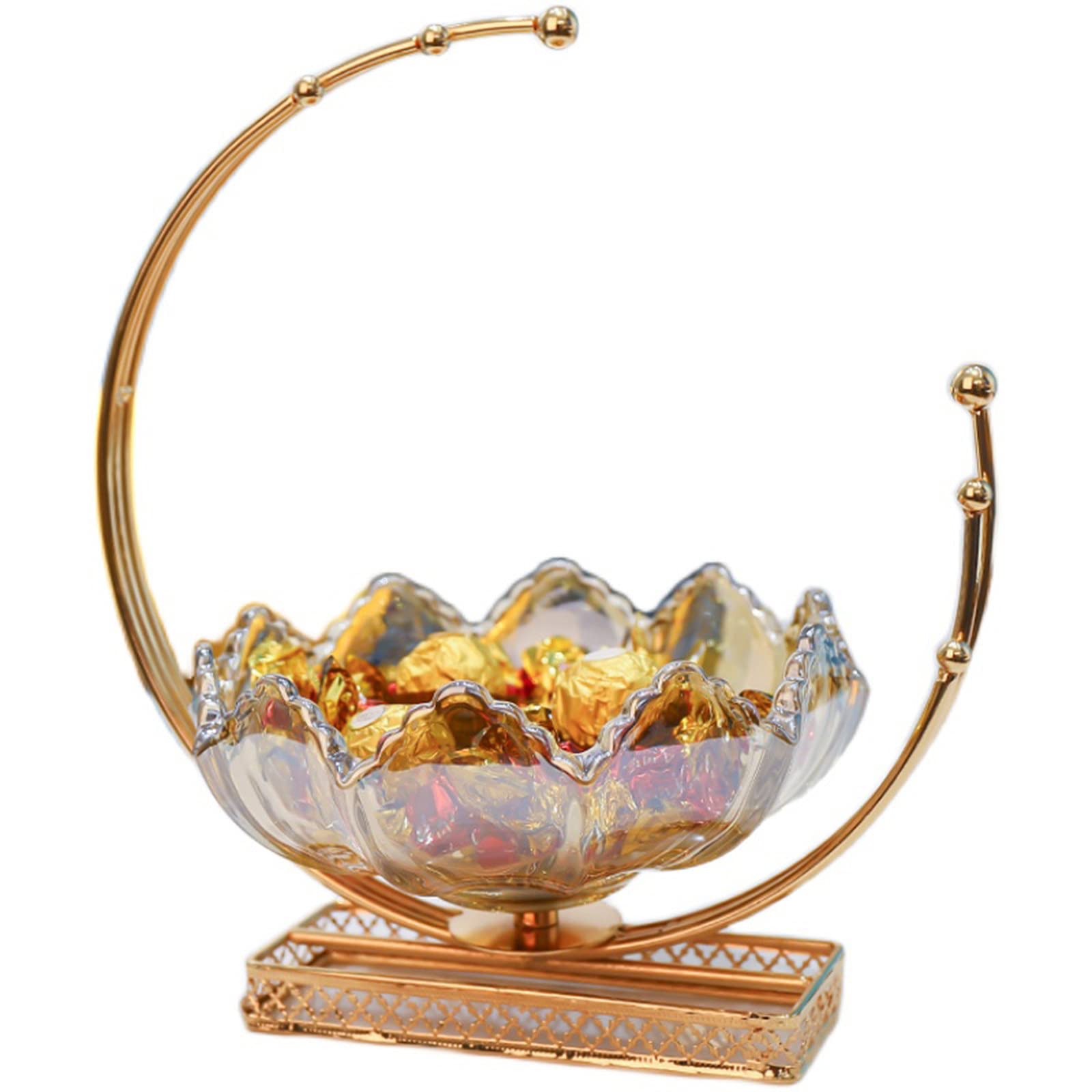 Elegant Glass Fruit Plate & Veg Basket - Chrome Display Rack for Kitchen, Living Room | Creative Simple Dessert Table Decor | Food Storage Organizer for Cupboard Shelves | Perfect for Party Serving, Home Organization & Stylish Kitchen Decor