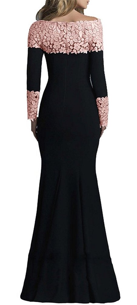 Honeydress Women's Elegant Mermaid Evening Gown with Floral Lace Long Sleeves & Off-Shoulder Design - Perfect for Prom, Wedding Guest, Cocktail Party & Formal Events