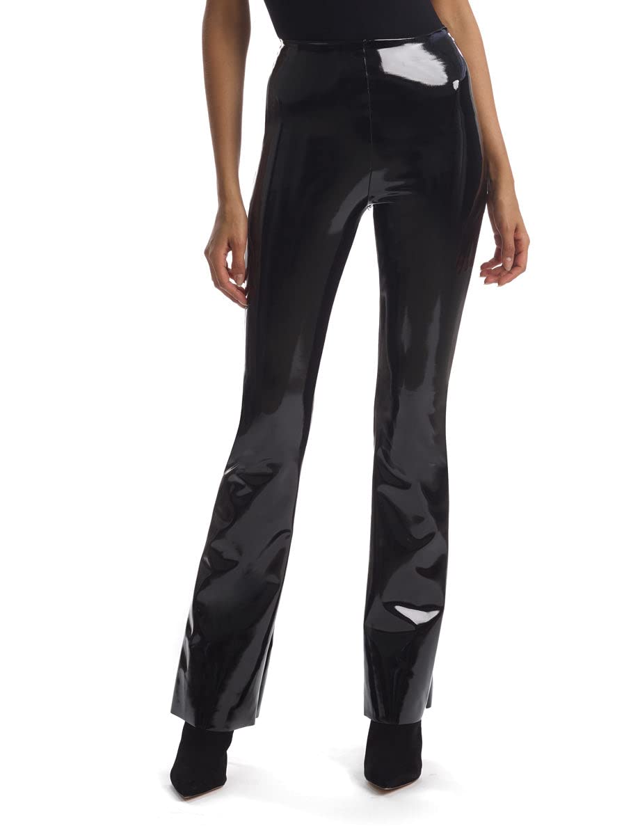 Commando Faux Patent Flare Leggings for Women - High Waist Stretchy Yoga Pants, Black Size LG (12-14) - Perfect for Yoga, Workouts & Casual Wear