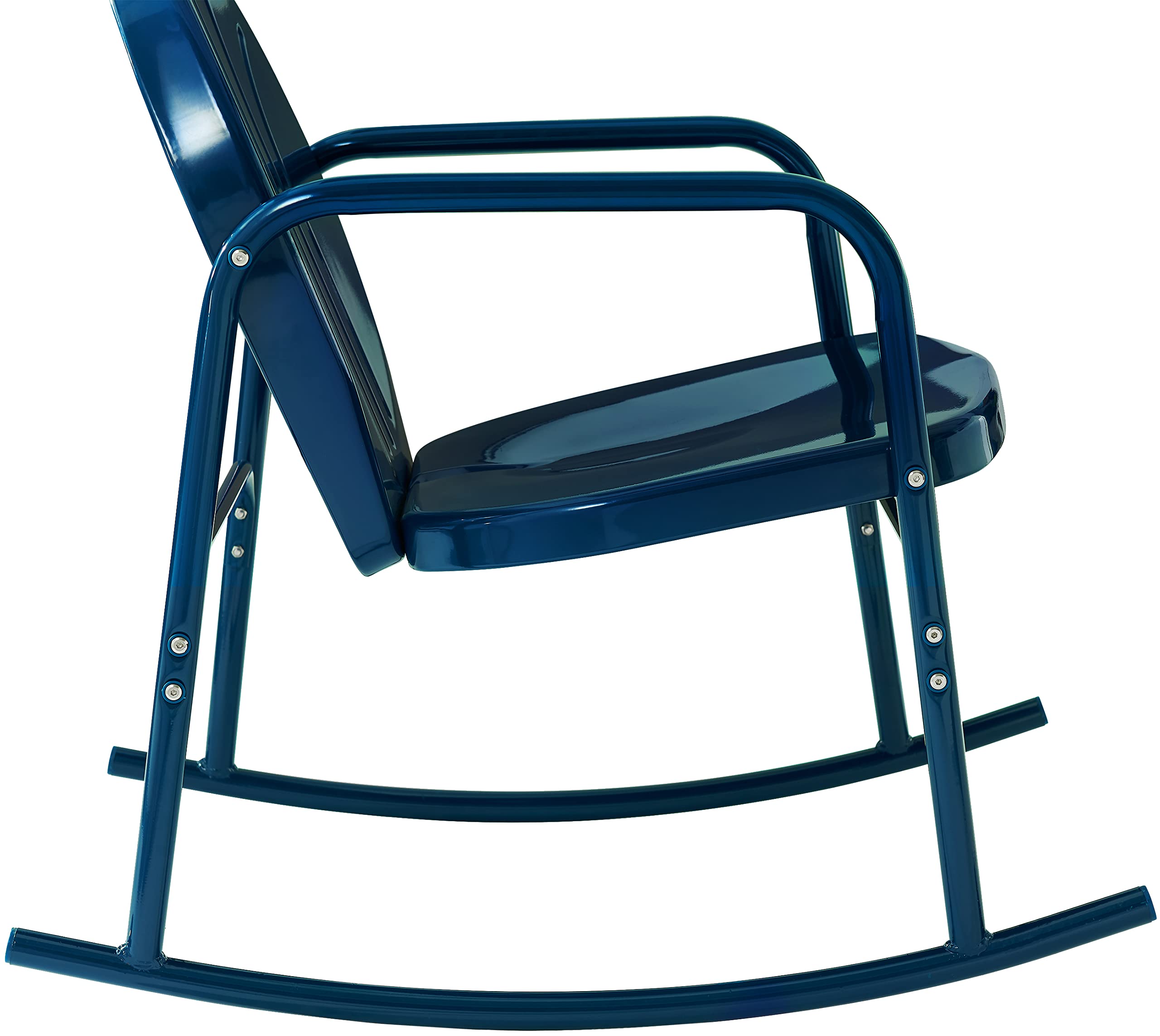 Crosley Furniture Griffith 3-Piece Outdoor Rocking Chair and Side Table Set - Retro Metal Bistro Patio Set in Navy Gloss - Perfect for Porch, Garden, Backyard & Outdoor Relaxation