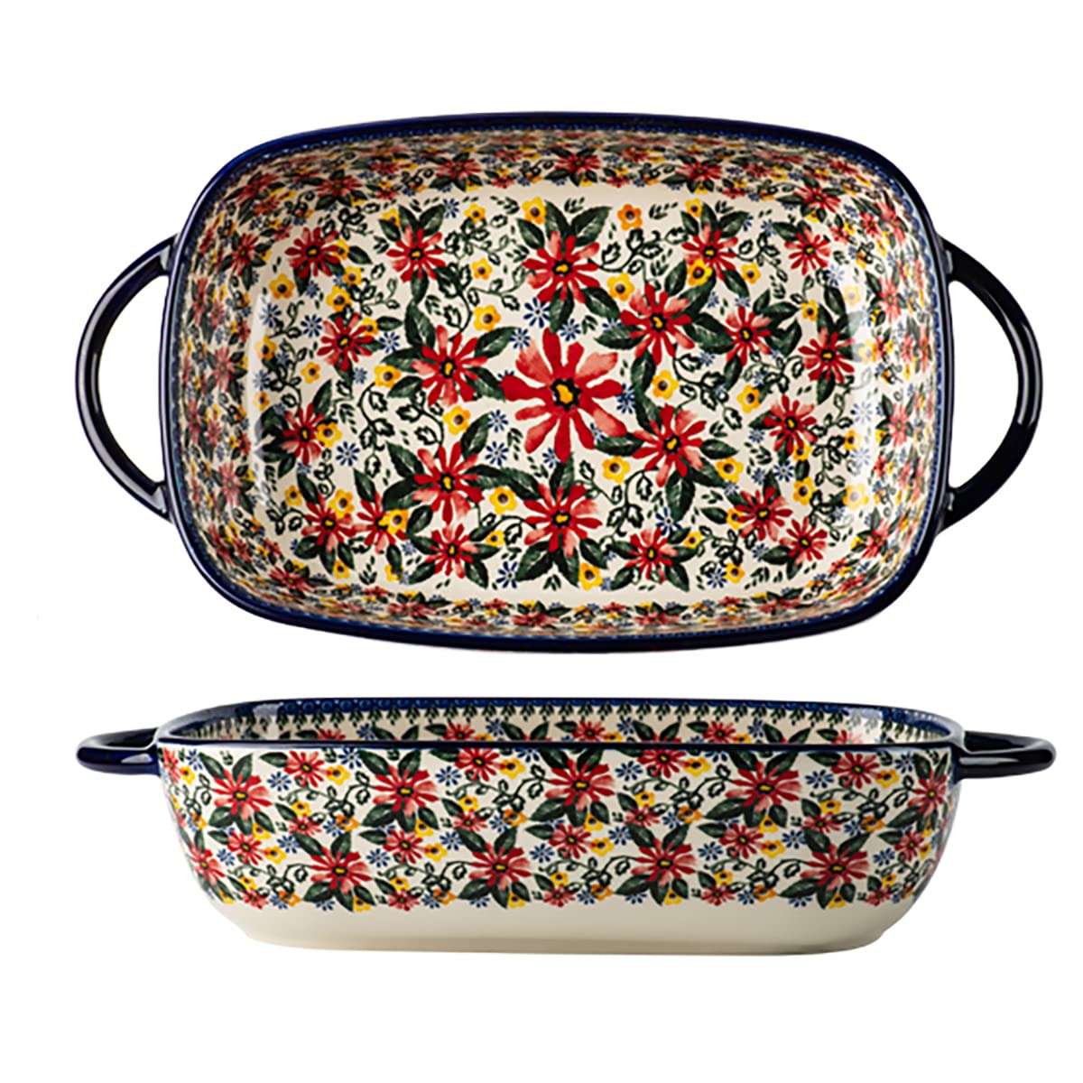 Vintage Style Ceramic Casserole Dish - 60oz Large Capacity Oven Safe Baking Pan for Lasagna, Casseroles & Roasting - Handled Pottery Bakeware for Cooking, Baking & Serving - Perfect for Family Dinners & Holiday Meals