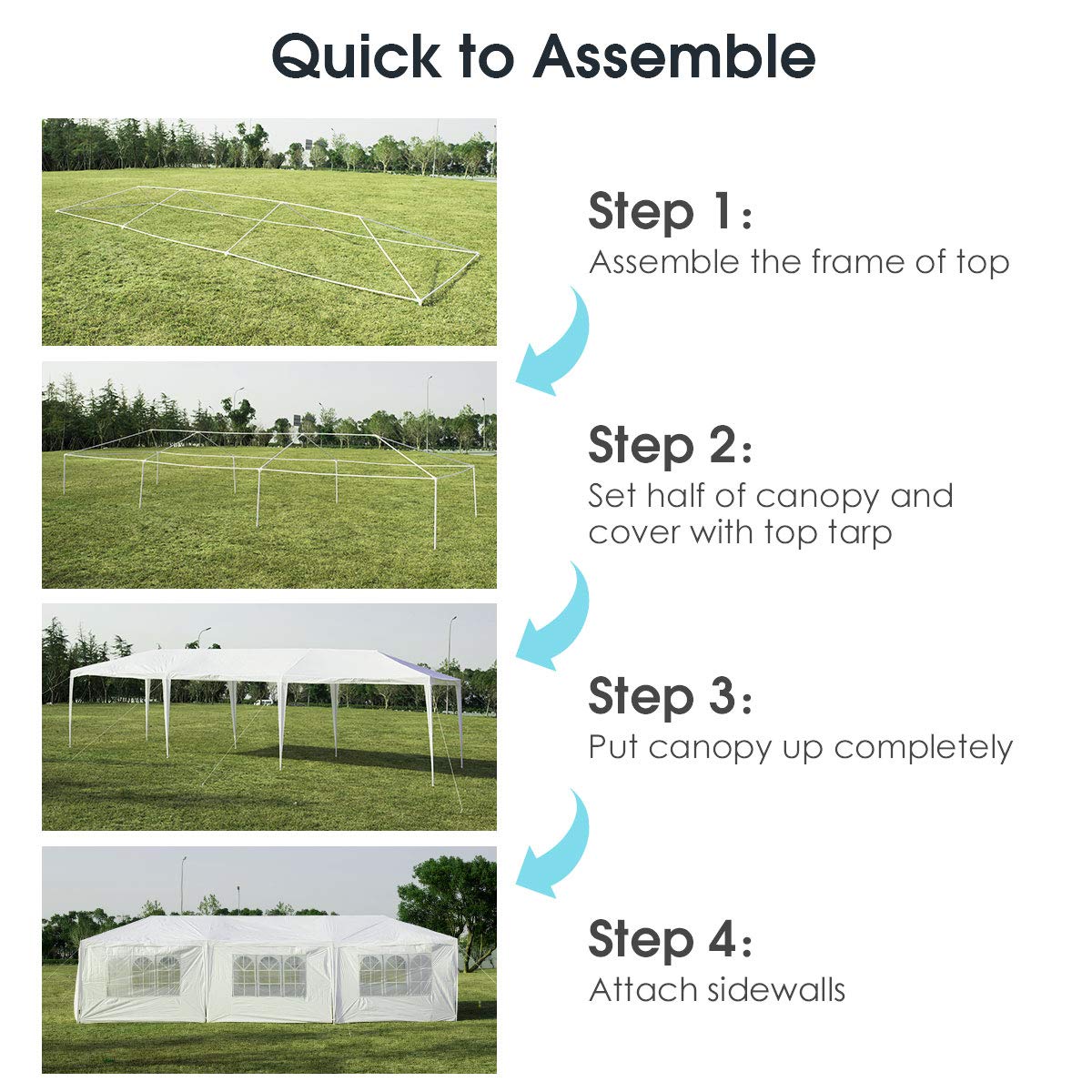 **Tangkula 10' x 30' Heavy Duty Waterproof Gazebo Canopy with 6 Removable Sidewalls & 2 Doorways - Large Outdoor Tent for Parties, Weddings, Beach BBQ, Camping & Backyard Gatherings - Includes Strong Connection Stakes & Ropes (White)**