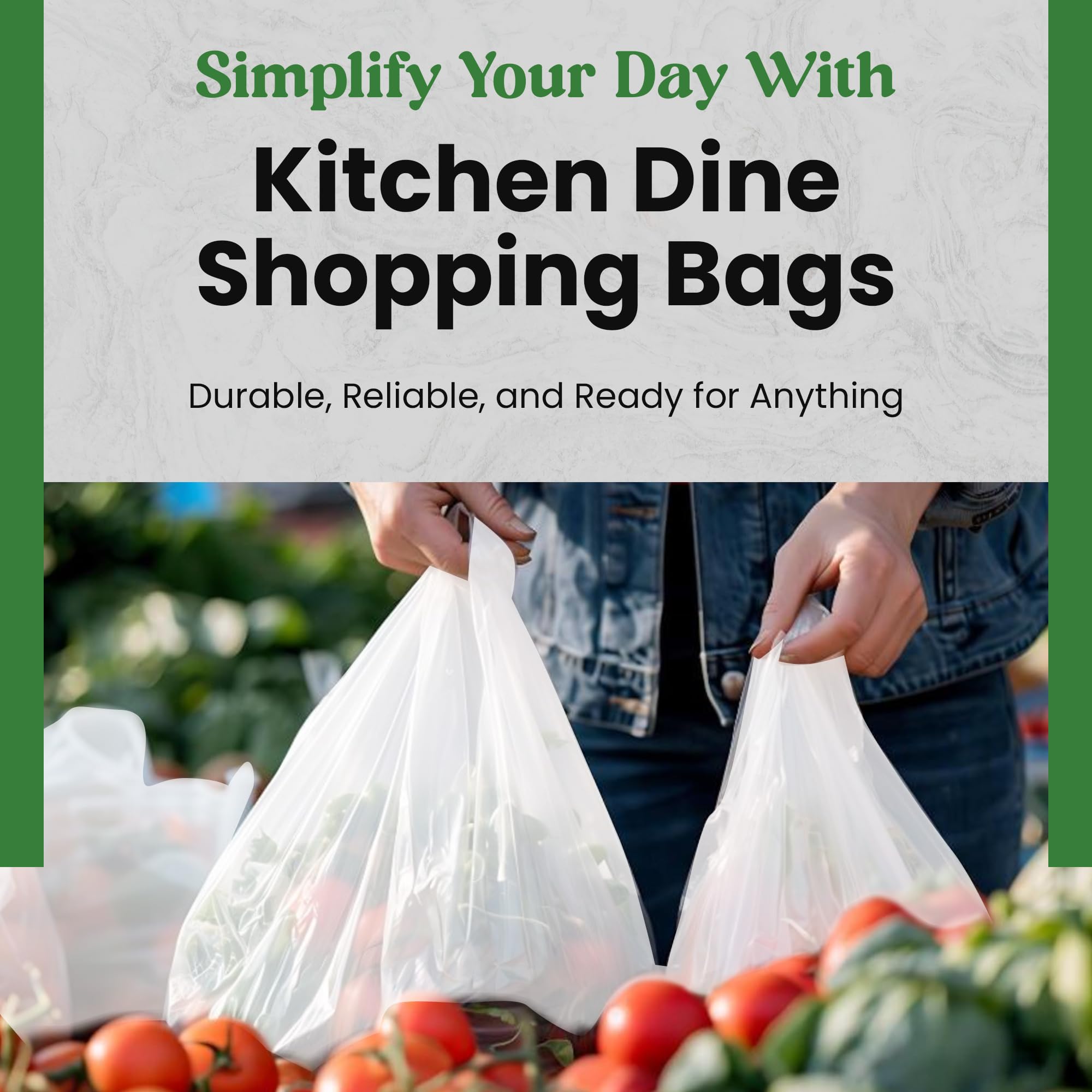 Reusable Plastic Bags with Handles - Eco-Friendly T-Shirt Shopping Bags for Small Business & Retail | Recyclable Grocery Bags for Food, Takeout & Restaurants | 21