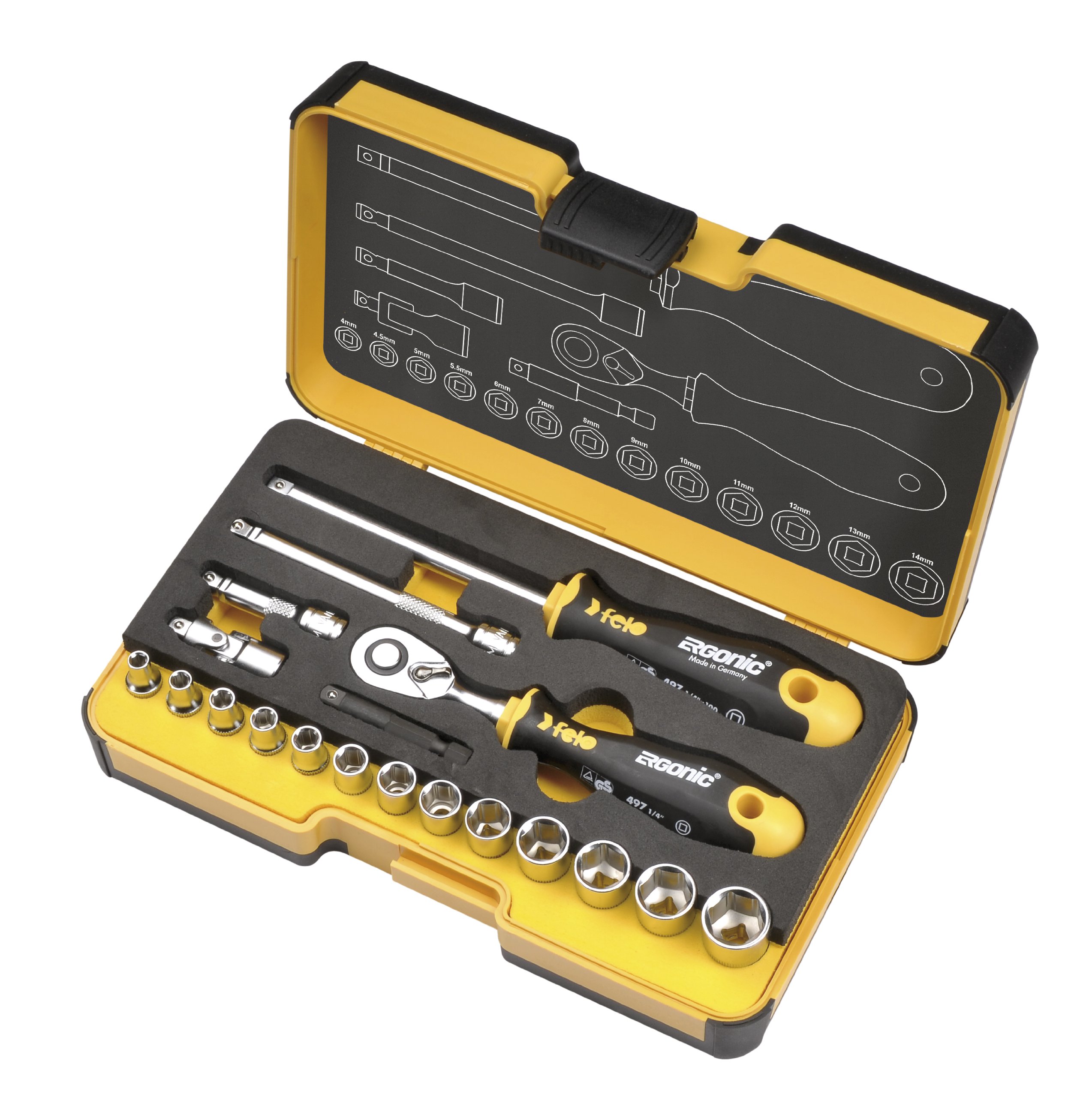 Felo 0715762055 R-Go Box 19-Piece Socket Set - Metric & SAE Sockets for Automotive Repair, Home Improvement & DIY Projects