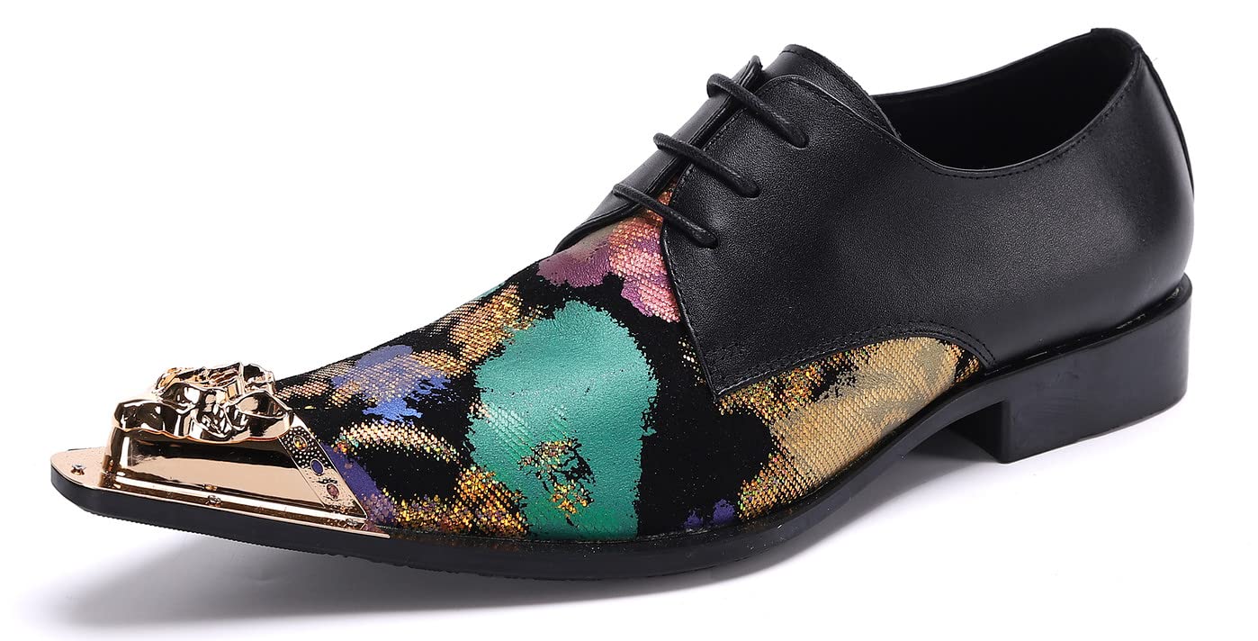 Santimon Men's Formal Dress Shoes - Genuine Leather Pointed Toe Oxfords for Business, Party & Club Wear | Stylish Floral Slip-On Design for Weddings, Office & Special Occasions