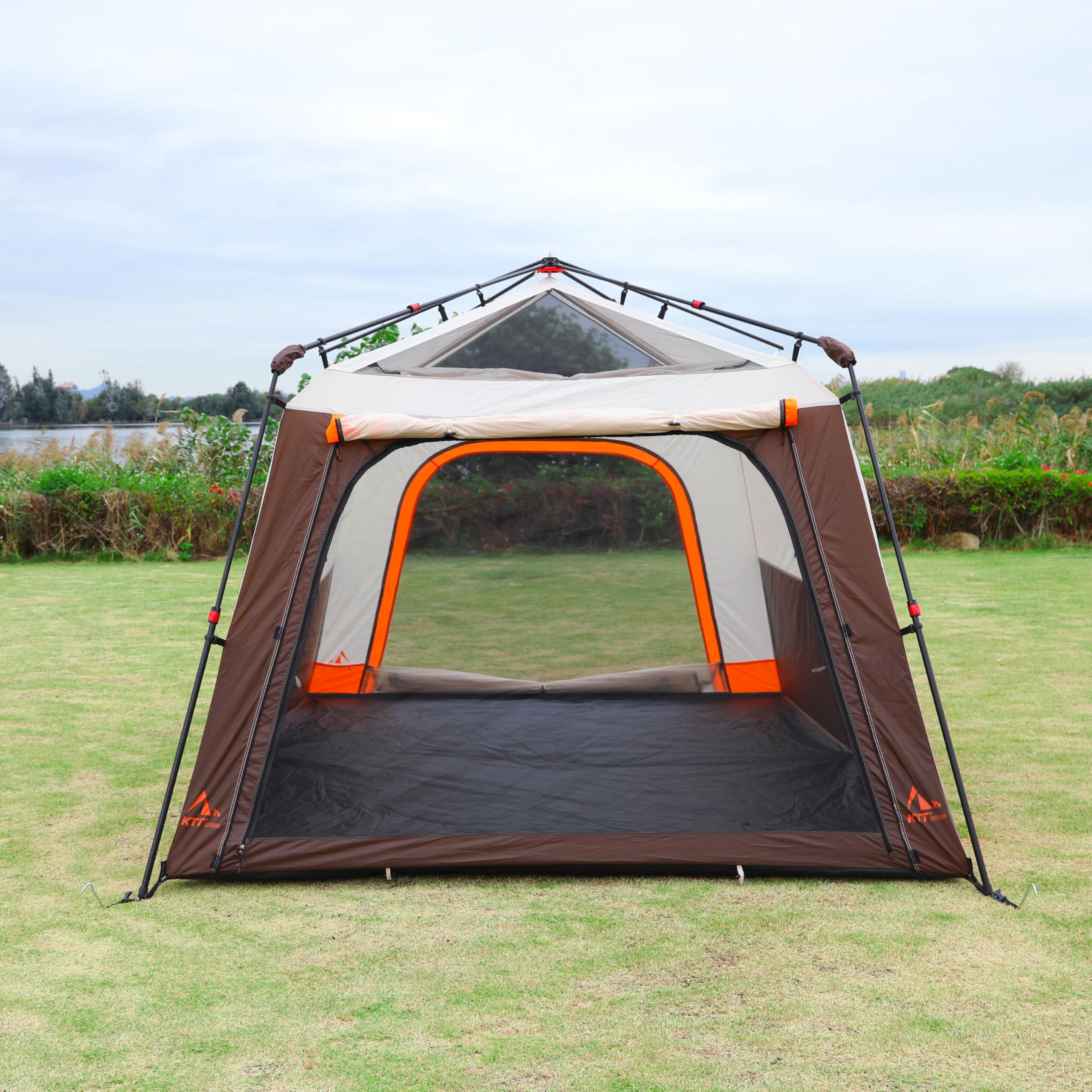 KTT Large 6-8 Person Family Cabin Tent with Straight Wall Design - 3 Doors & 3 Mesh Windows, Waterproof Outdoor Camping Tent for Picnics, Family Gatherings, and Backpacking Adventures | Perfect for Campgrounds, Beach Trips, and Backyard Campouts