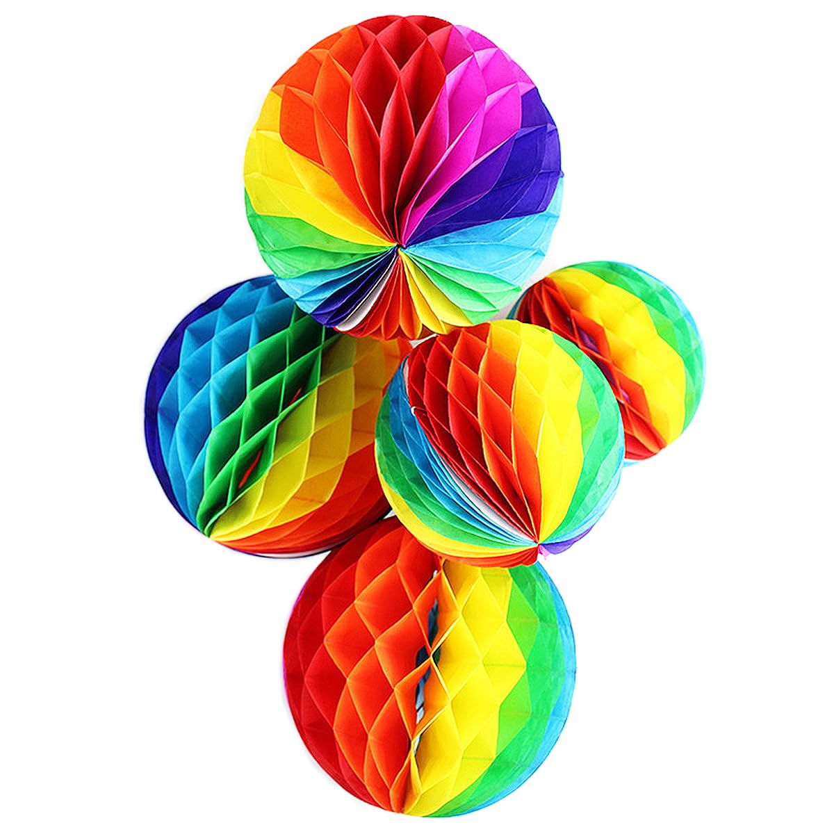 Colorful Binpeng Honeycomb Tissue Paper Fans & Balls Set - 12 inch, 10 inch, 8 inch Rainbow Party Decorations (6 Pack) - Perfect for Birthday Parties, Baby Showers, Wedding Decor & Home Decoration
