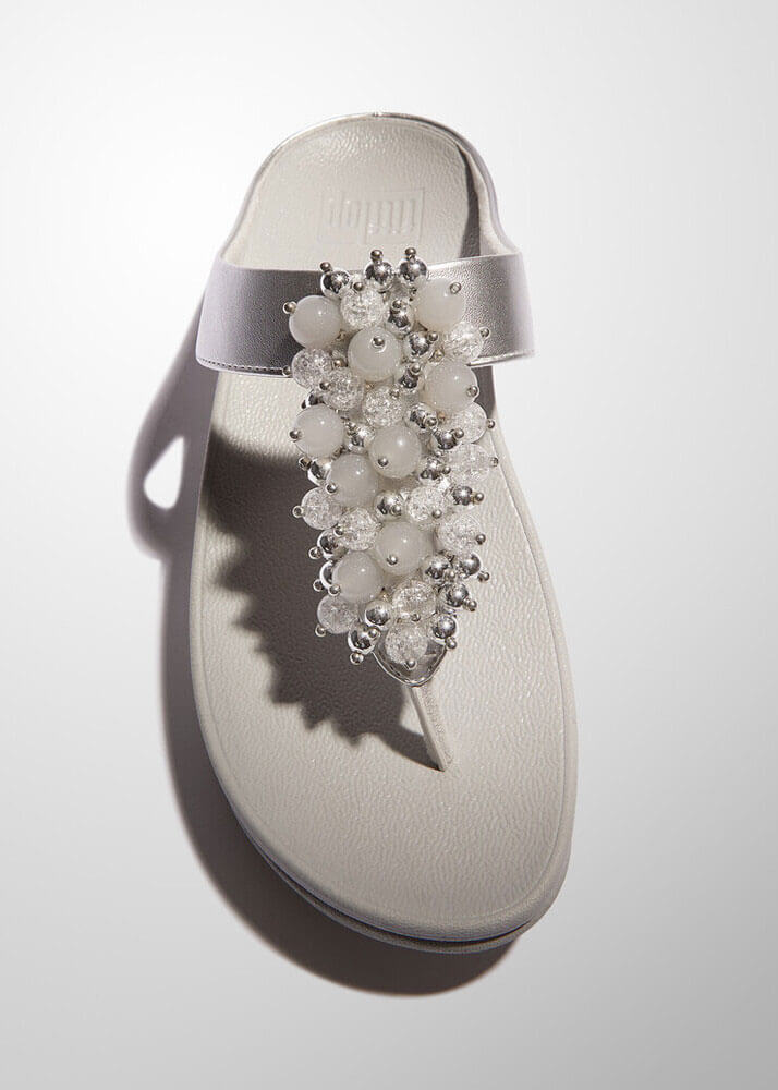 FitFlop Fino Bauble Bead Leather Sandals for Women - Silver | Comfortable & Stylish Flip Flops for Beach, Pool & Summer Outfits