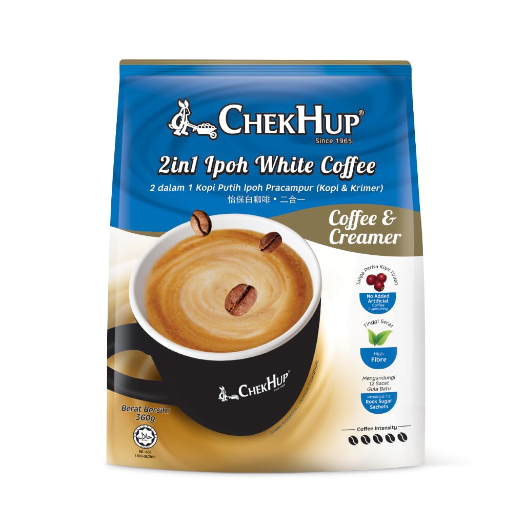 Chek Hup 2-in-1 Ipoh White Coffee with Creamer - 12 Sachets (30 Pack) - Premium Malaysian Instant Coffee for Home, Office & Travel