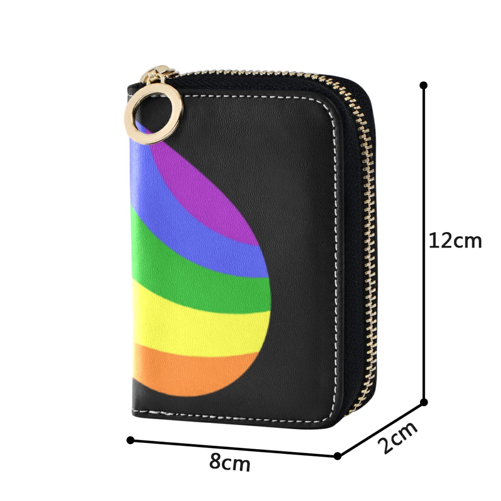 RFID Blocking Women's Leather Card Holder Wallet - Compact Seamless Rainbow Hearts Design on Black/Dark Grey, Key & Coin Organizer with Zipper - Perfect for Credit Cards, Cash, ID & Everyday Essentials (Ideal for Work, Travel & Night Out)