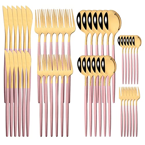 Luxury 24/48-Piece Stainless Steel Gold Silverware Set - Elegant Dinner Knife, Fruit Fork, Spoon Cutlery Set for Fine Dining & Entertaining (48Pcs Rose Gold) - Perfect for Weddings, Dinner Parties & Upscale Restaurants