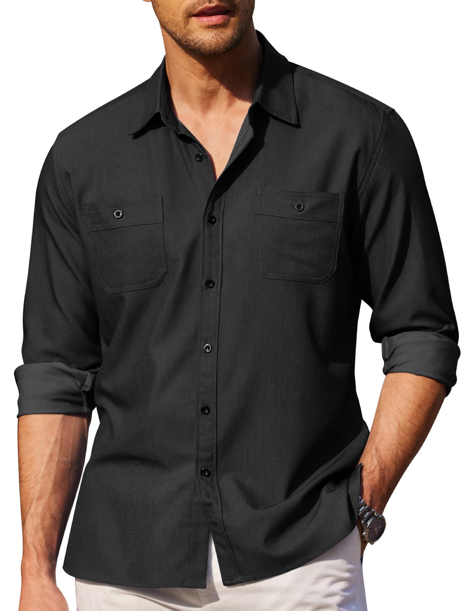 COOFANDY Men's Casual Button Down Shirts - Long Sleeve Wrinkle Free Dress Shirts for Office & Untucked Style | Perfect for Business Casual, Date Night & Everyday Wear