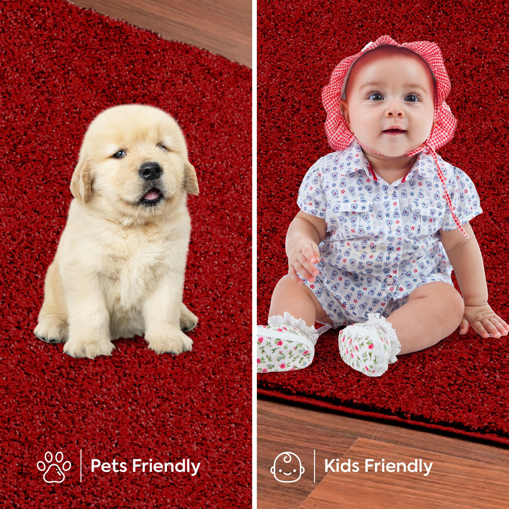 Kids Galaxy Themed Hexagon Area Rug - 12' Red Indoor Carpet, Stain & Fade Resistant, Non-Slip, Pet & Child Safe - Perfect for Living Room, Bedroom, Nursery, Playroom & Wedding Decor - Made in USA