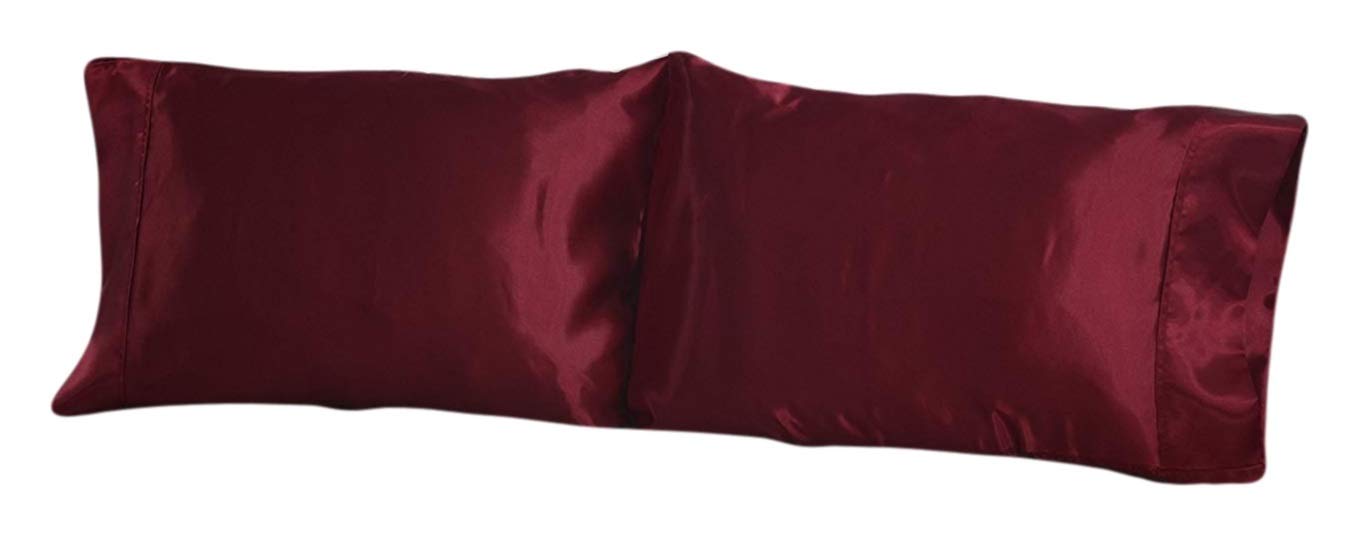 2-Pack Silky Satin Pillowcases - Super Strong, Wrinkle-Resistant (Queen, Wine) for Luxurious Sleep