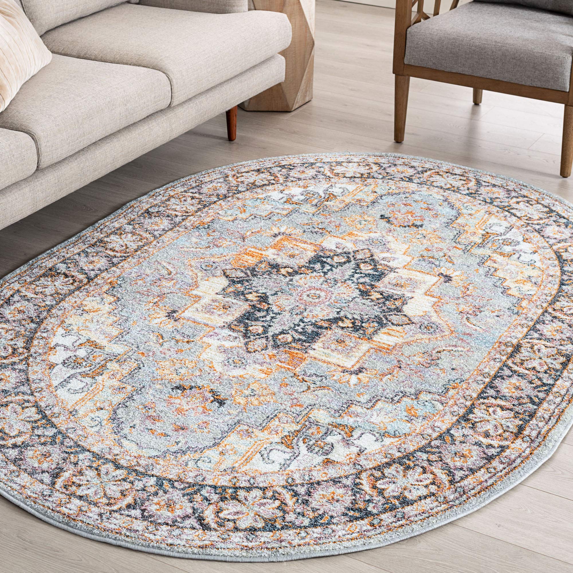 Londyn Gray 4x6 Oval Area Rug - Semi Round Indoor Carpet for Living Room, Bedroom, Dining Room & Kitchen - Soft Entryway Runner - Perfect for Cozy Home Decor & High Traffic Areas