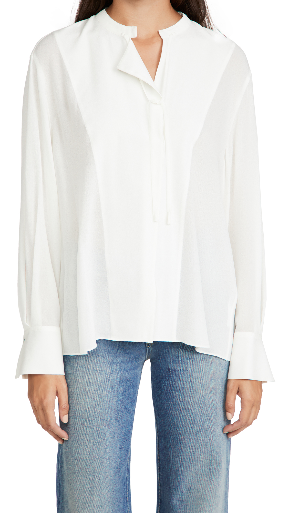 Vince Women's Elegant Long Sleeve Tie Neck Blouse - Office Wear & Business Casual Top for Professional Women