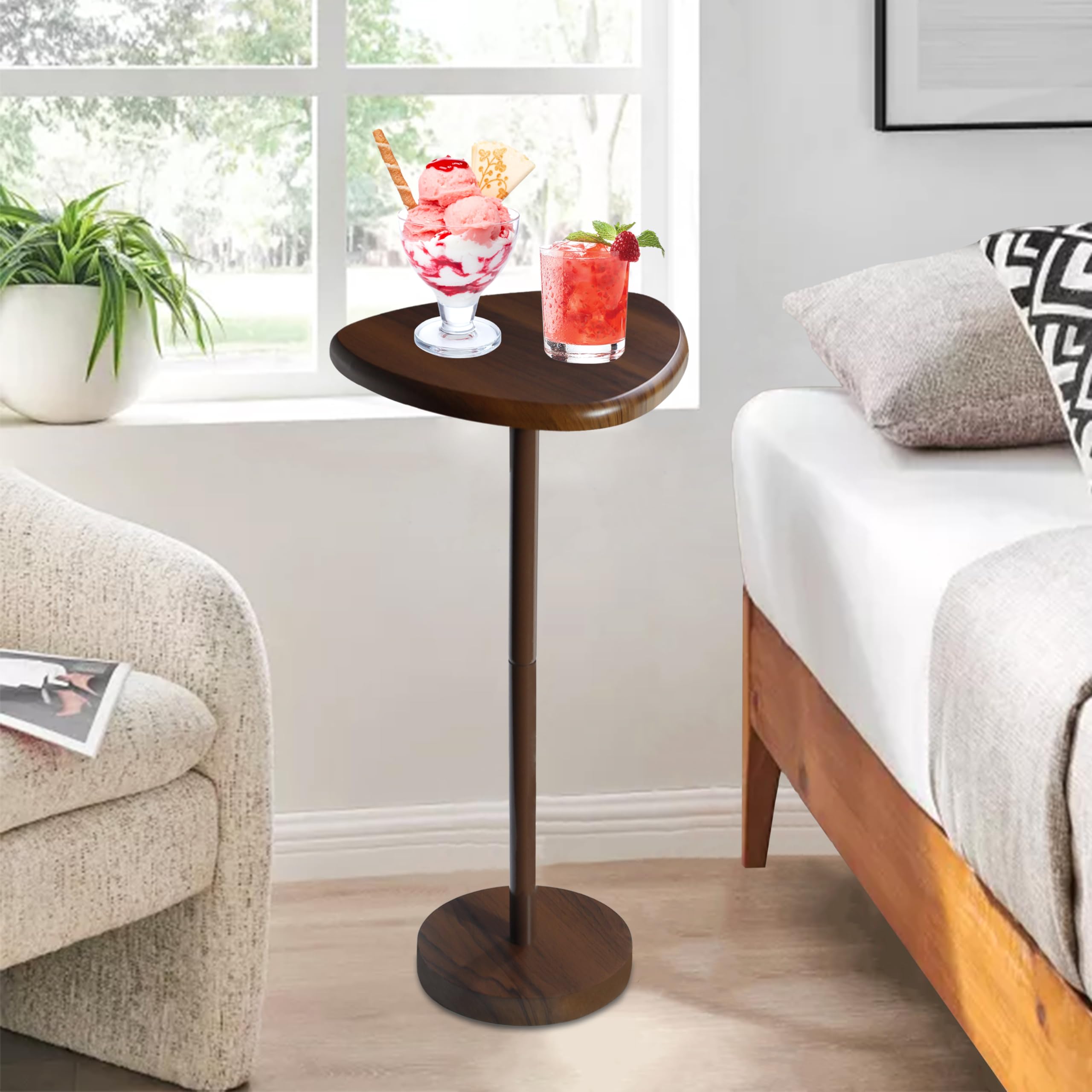 **Brown Metal Martini Drink Table - Pedestal Side Table for Living Room, Small Space Accent Table - Perfect for Cocktails, Coffee & Home Decor**