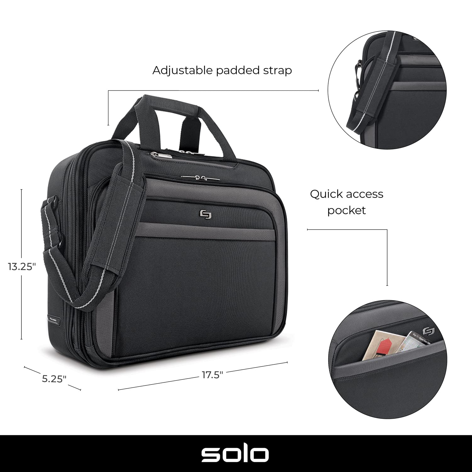 Solo New York Empire 17.3-Inch TSA Friendly Laptop Briefcase for Business Travel - Black/Grey - Perfect for Office, Commuting & Air Travel