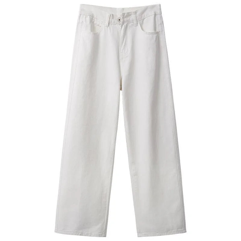 Women's Vintage Straight Leg Denim Jeans - Loose Fit Wide Leg Casual Pants in White & Black | Perfect for Autumn, Spring & Everyday Wear