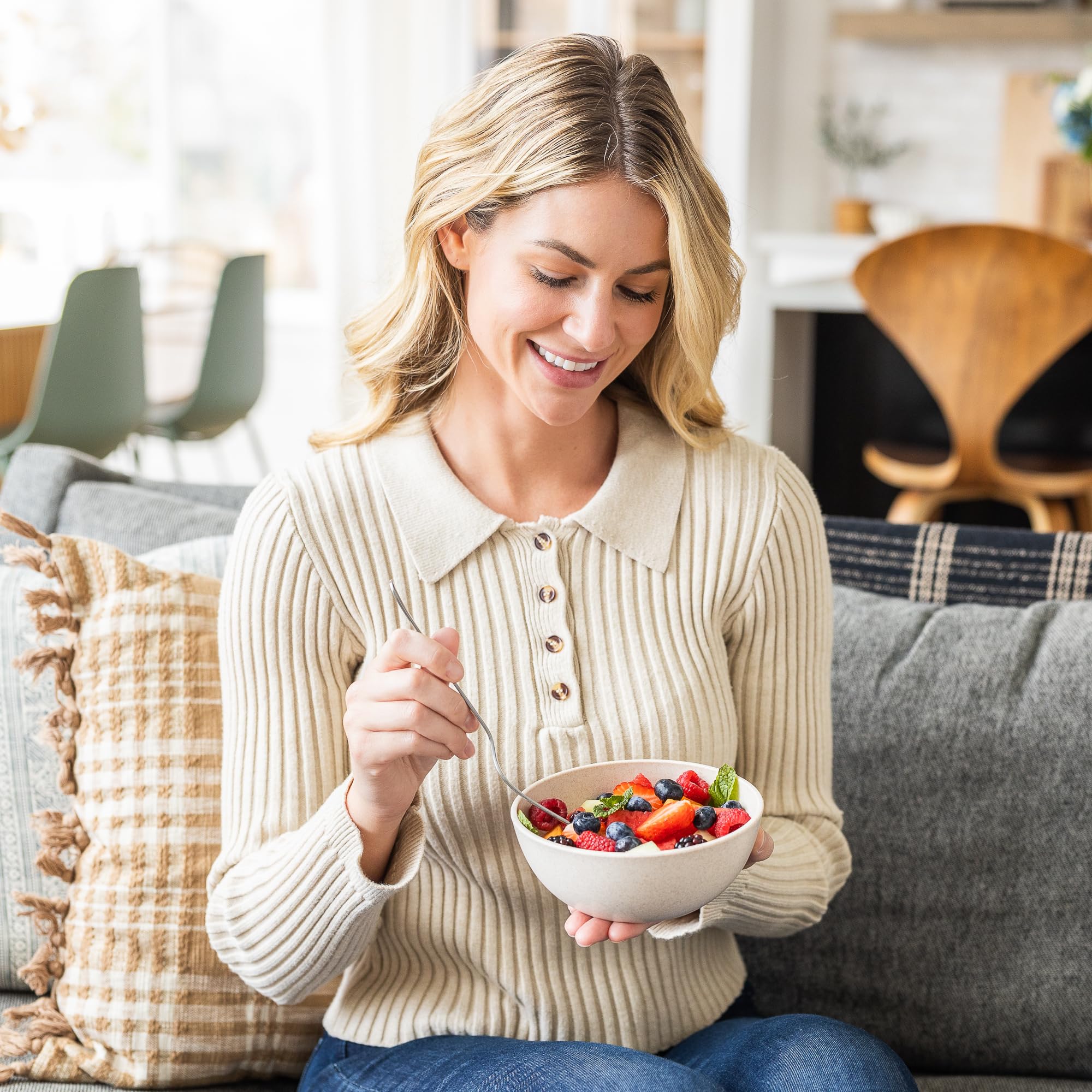 Premium 8-Pack Wheat Straw Cereal Bowls - 27oz Unbreakable & Reusable Plastic Bowls - Microwave Safe for Soup, Salad, Dessert, Ramen - Eco-Friendly Kitchenware for Home, Camping, RV & Outdoor Dining - Sahara Collection