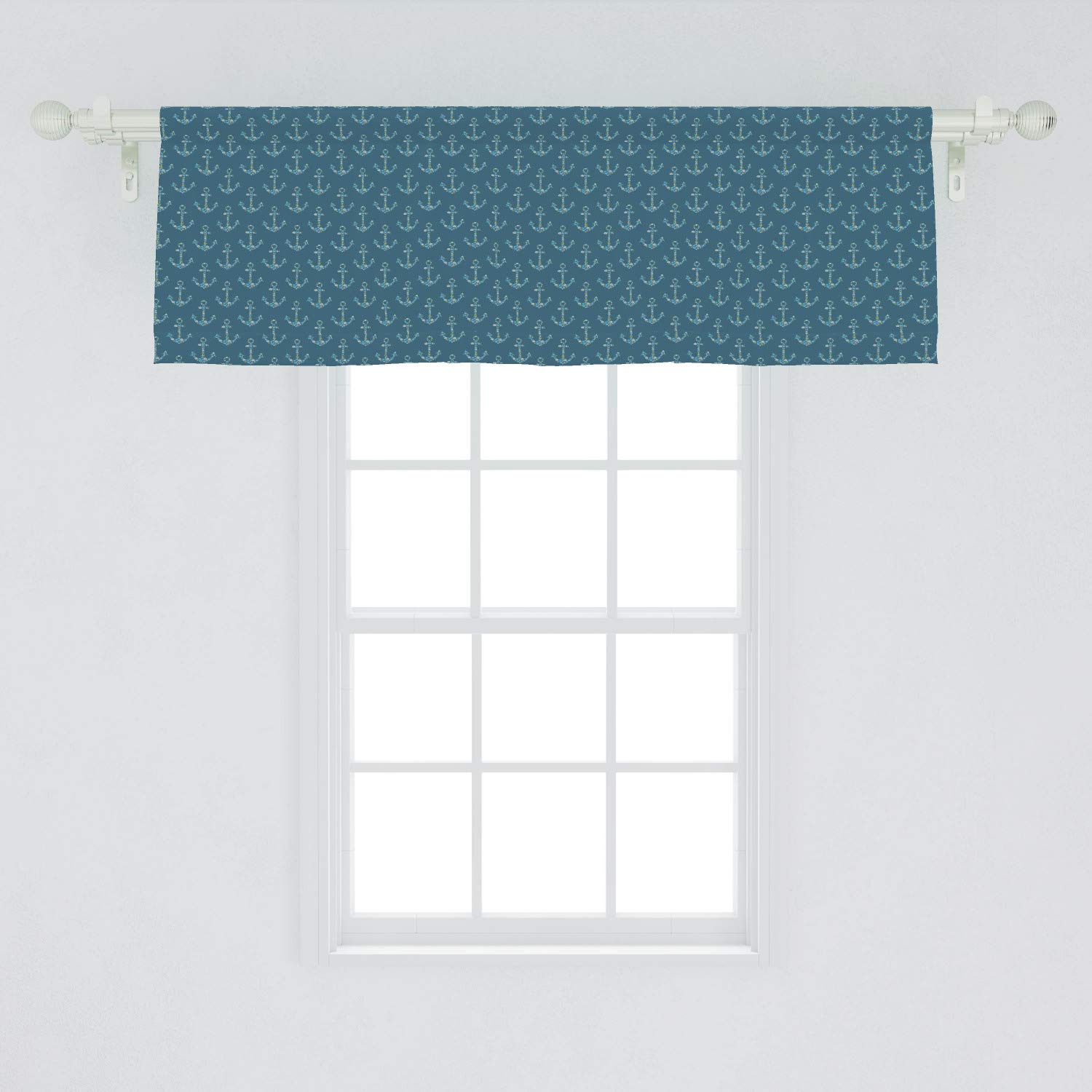 Ambesonne Anchor Window Valance - Nautical Maritime Fish & Underwater Sea Animals Curtain Valance with Rod Pocket, 54x18 Inches, Petrol Blue & Sky Blue - Perfect for Kitchen, Bedroom, and Coastal Home Decor