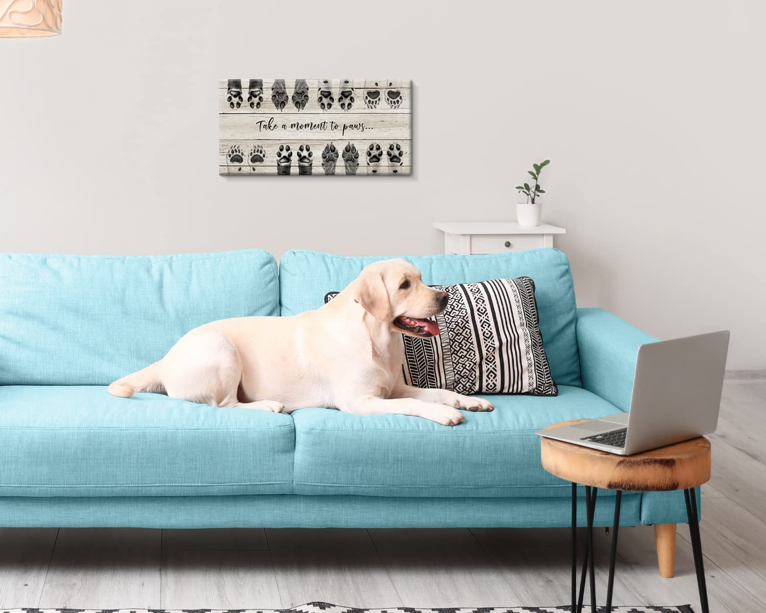 ARTINME Dog Lover Sign - Take a Moment to Paws Framed Canvas Wall Art with Pet Paw Prints, Perfect Puppy Gift for Home Decor, Front Door Sign & Animal Lover Gifts (Black) - Ideal for Living Room, Bedroom or Pet-Friendly Spaces