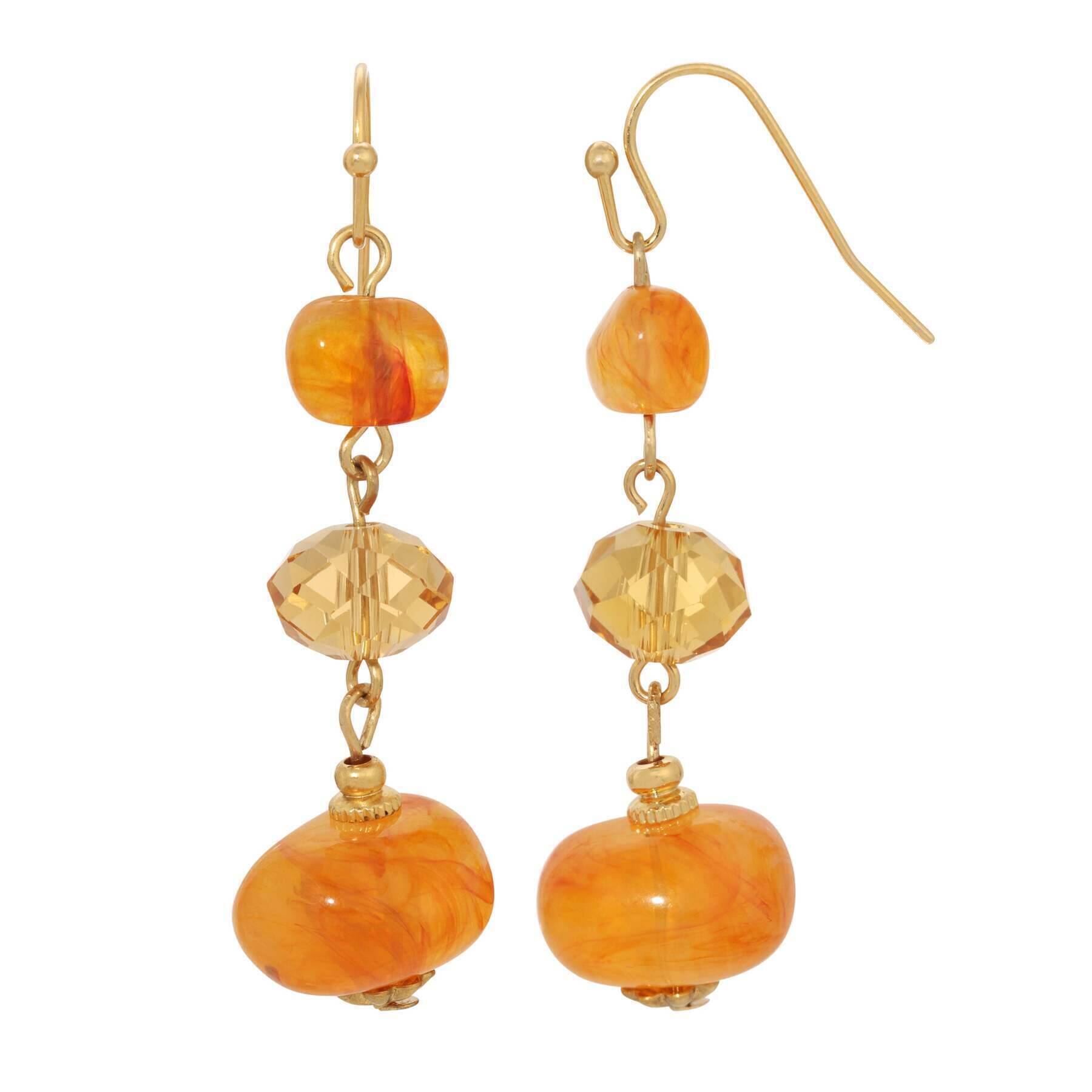1928 Jewelry Marble Effect Carnelian Beads & Topaz Crystals Dangling Earrings for Women - Elegant Bohemian Style Drop Earrings for Party, Wedding & Special Occasions