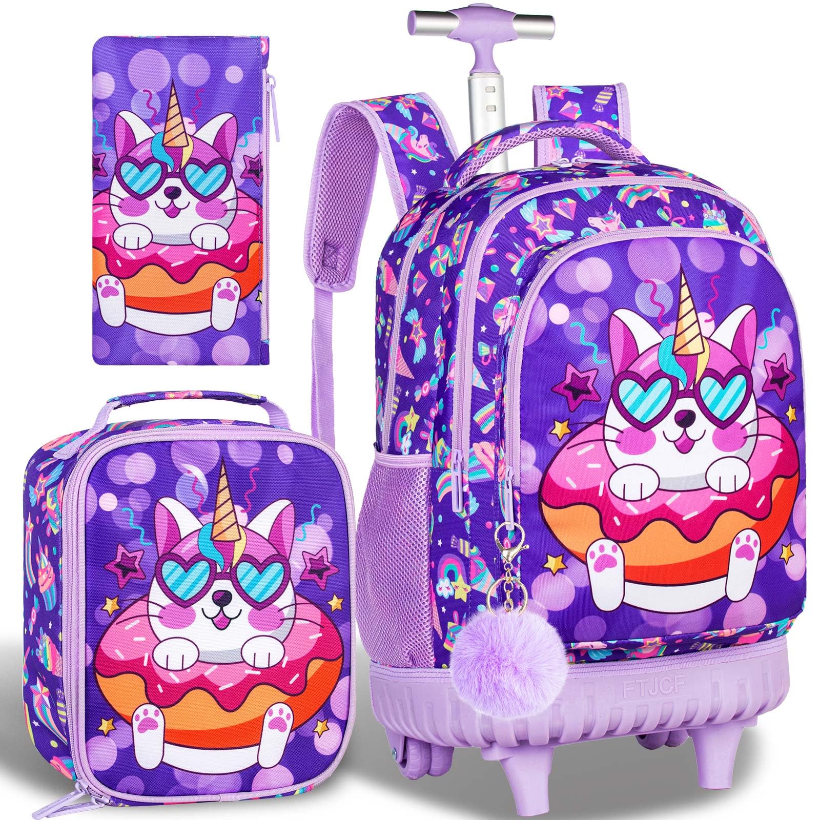 3PCS Kids Rolling Backpack with Wheels - Durable Wheeled School Bag for Boys & Girls, Includes Lunch Bag - Perfect for School, Travel & Daily Use