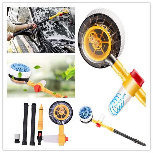 TZNBGO 360° Rotating Car Wash Brush Kit with Detachable Handle & Microfiber Head - Extendable Auto Cleaning Brush for Car, Truck, RV - Includes Garden Hose Nozzle for Washing Vehicles & Watering Plants (Perfect for Home Car Care & Outdoor Gardening)