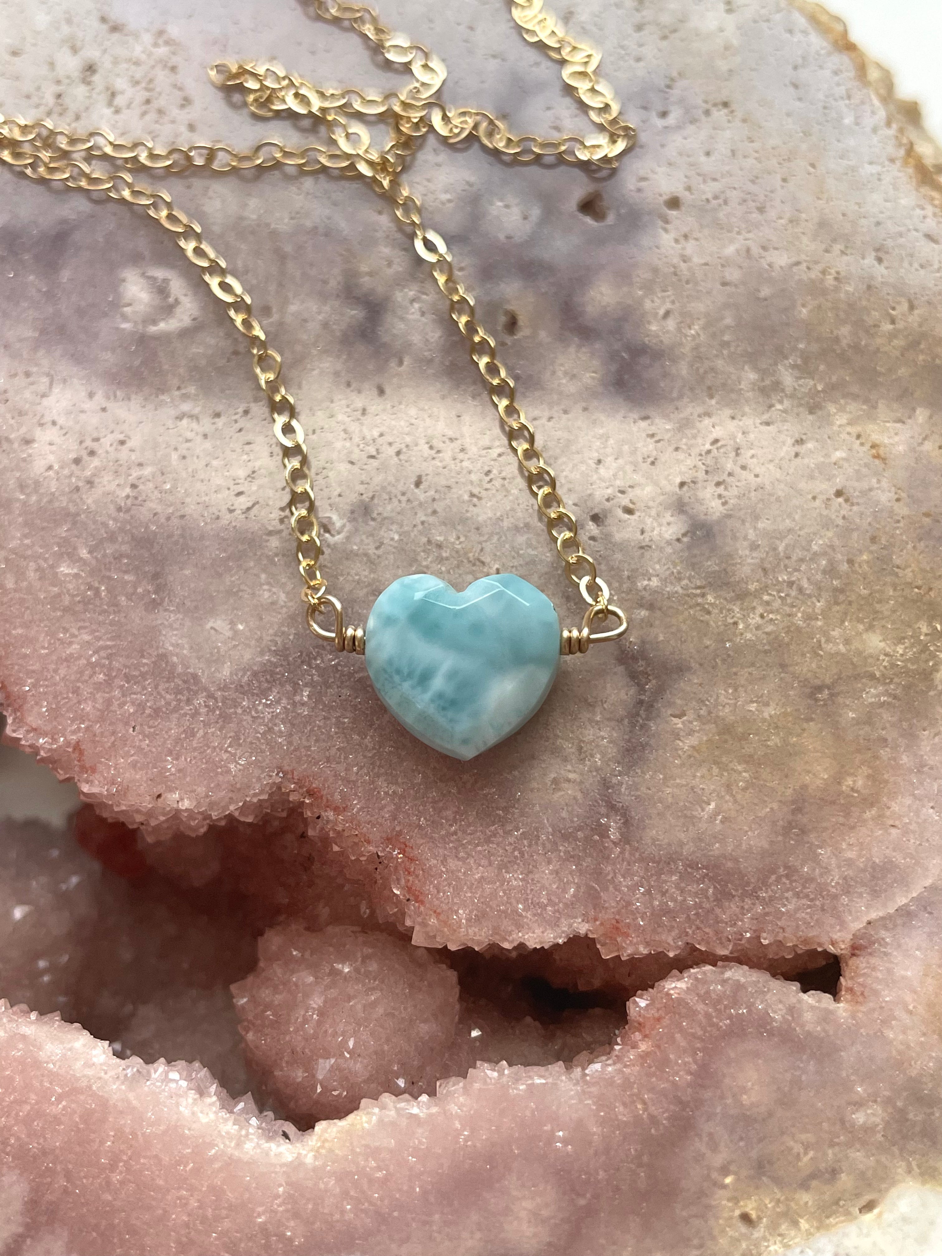 Larimar Heart Pendant Necklace - Genuine Blue Stone Jewelry for Women, Sterling Silver Chain, Handmade Boho Chic Gift for Her | Perfect for Weddings, Anniversaries & Everyday Elegance